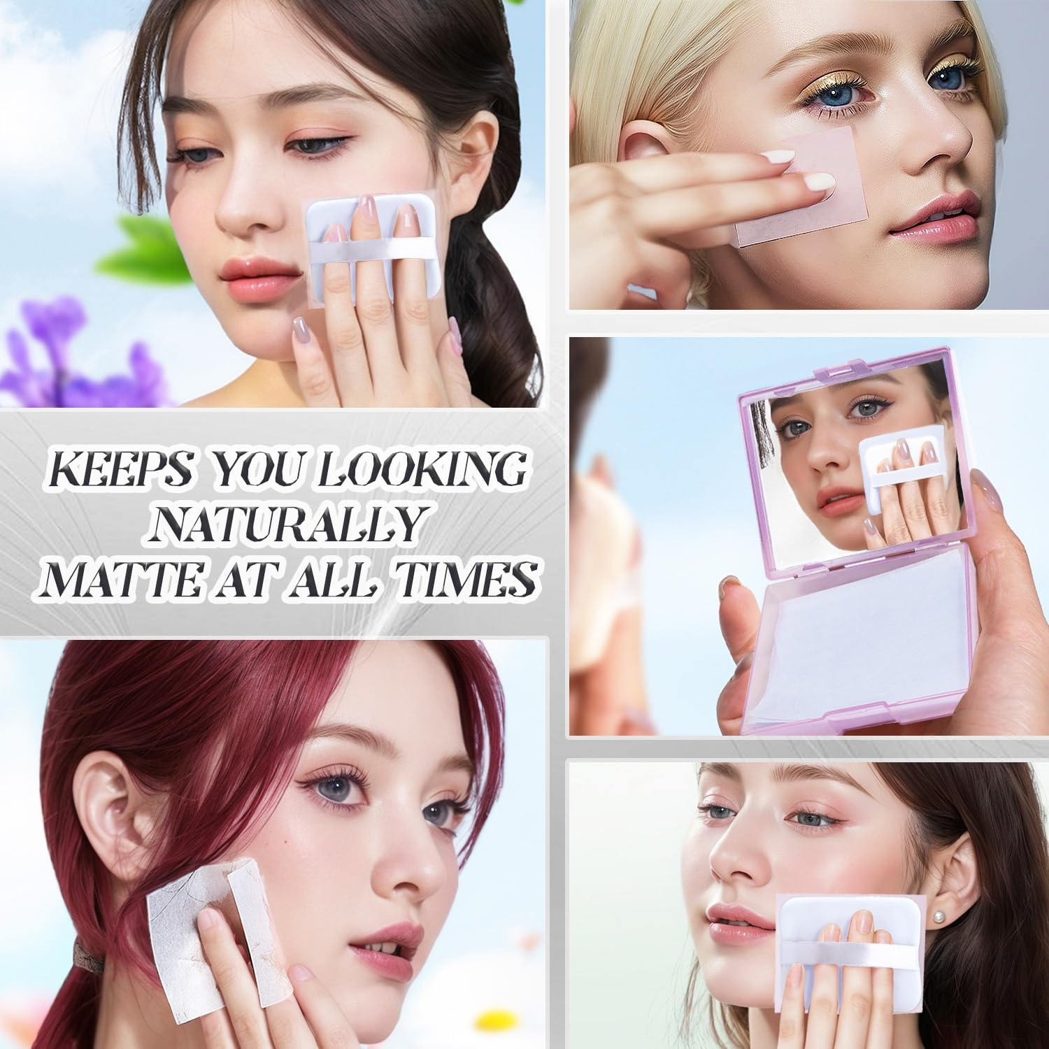 BOROLA 3-In-1 Oil Blotting Paper Set for Face 100 Sheets Oil Absorbing Sheets with Portable Mirror & Adhesive Makeup Puff, Blotting Papers for Oily Skin, Design for Men & Women(White) image number 1