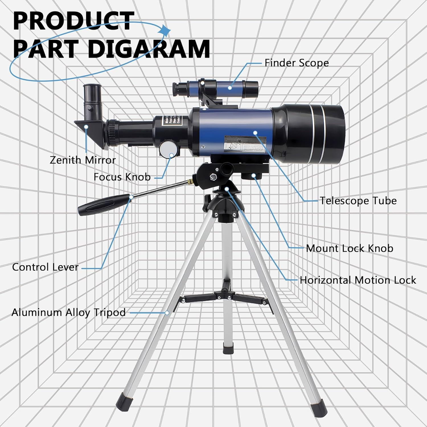 Telescope, Telescopes for Adults Kids Beginners, 70Mm Aperture Astronomy Refractor Telescopes (15X-150X) with Portable Tripod, Phone Adapter (Blue) image number 2