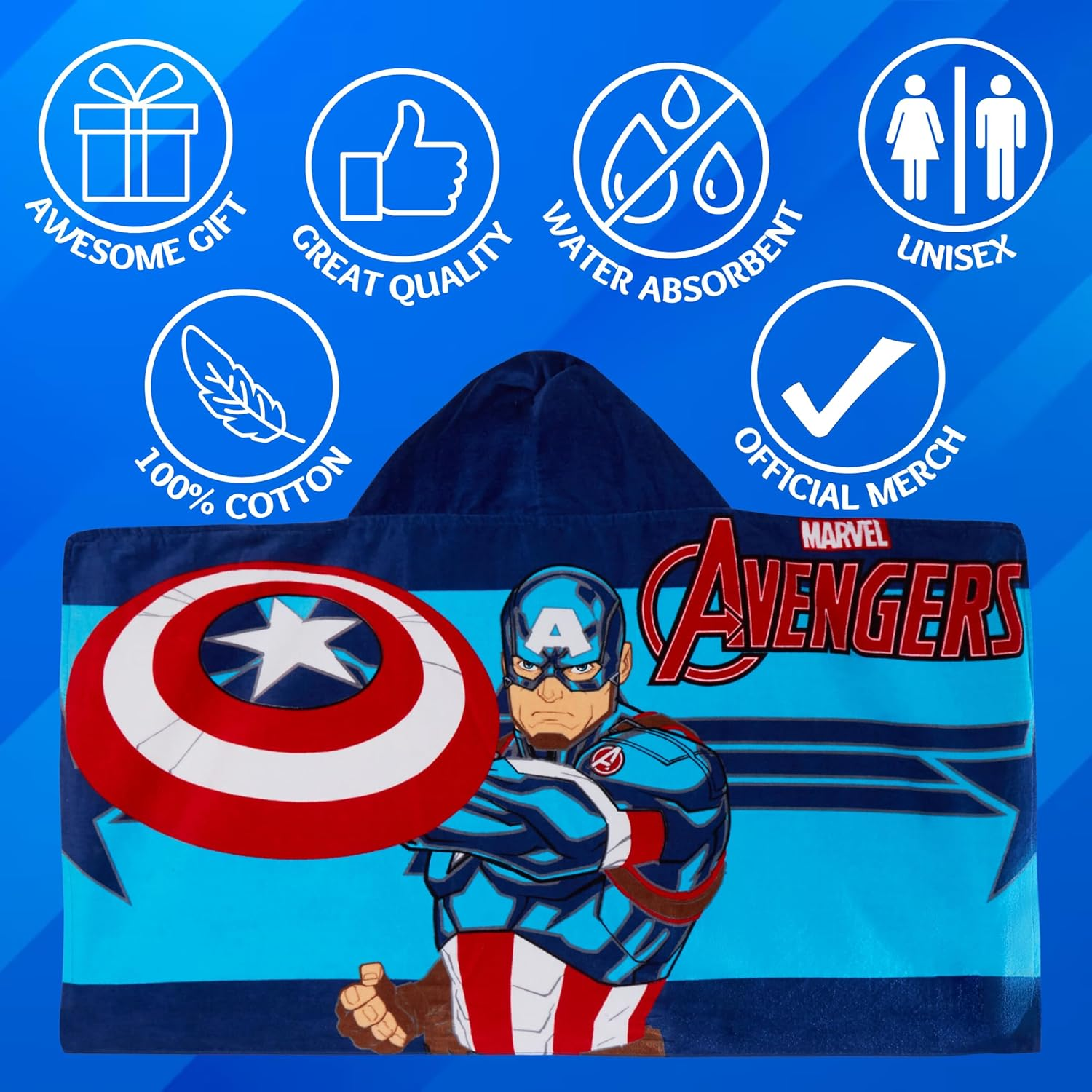 Marvel Captain America Hooded Towel 100% Cotton Avengers Poncho Kids Beach Bath Towel Swimming Wrap Boys Changing Robe image number 4