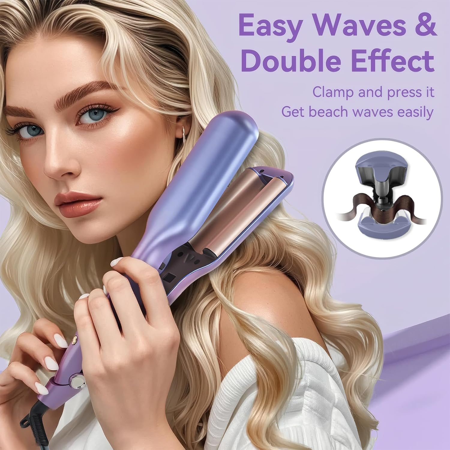 Curling Iron Hair Crimper Waver - Beach Waves Curling Wand, Ionic Deep Waver Hair Curler Tool with Ceramic 3 Barrel for Women,Ceramic Coated Barrel，Salon-Quality Waves & Curls (Compatible with All Hair Types) Dual Voltage, Anti-Scald image number 1