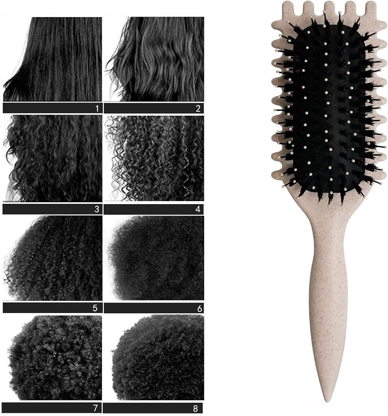 Jushion Curl Brush, Hair Brush, Strands Comb, Professional Curling Brush, Styling Tools, Plastic Comb, Bouncy Curl Brush for Detangling, Shaping and Defining (Beige) image number 2