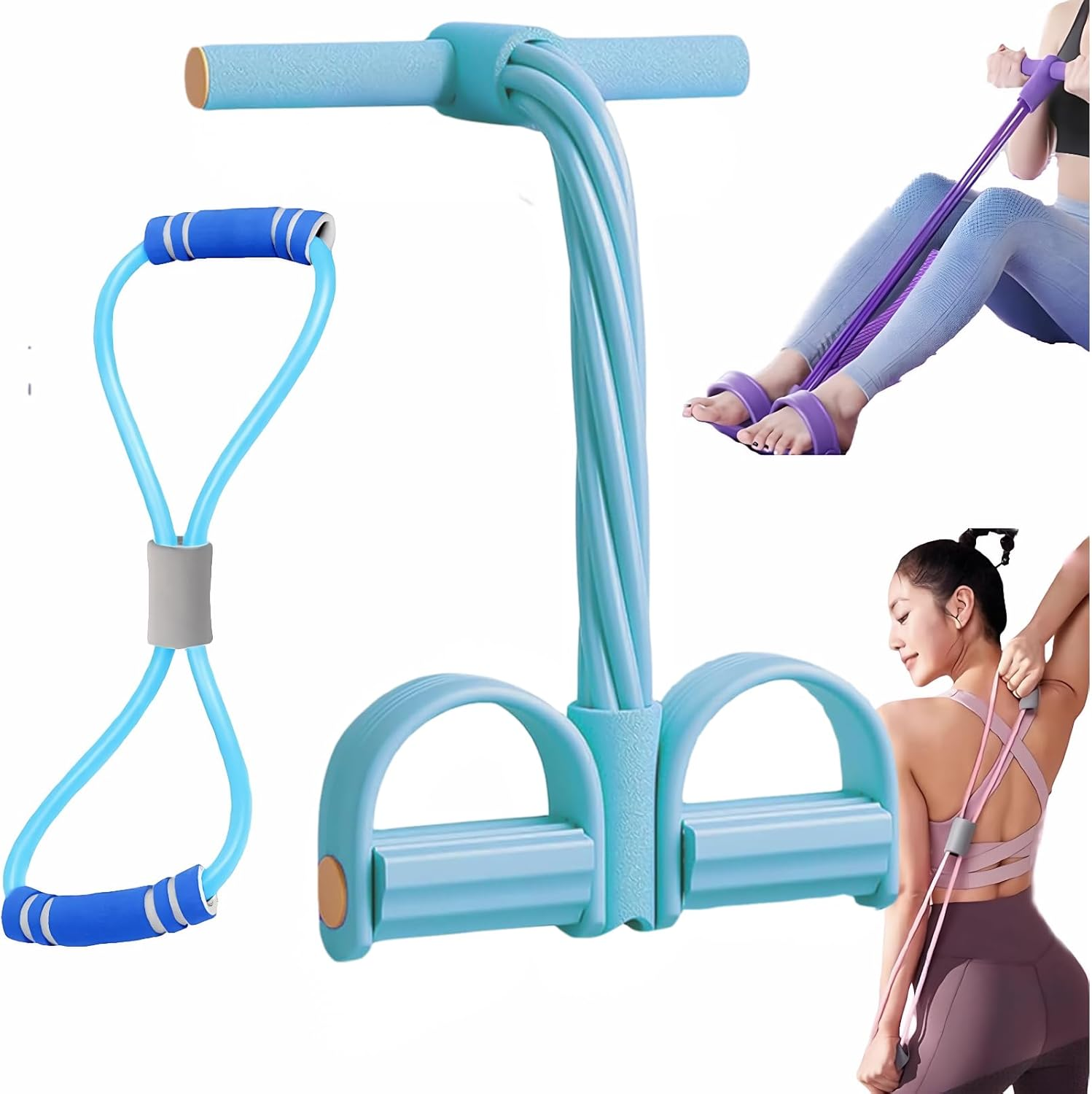 21 Fitness Resistance Bands-6 Tube Pedal Ankle Puller with Figure 8 Exercise Bands,Multifunction Tension Rope,Natural Latex Fitness Bands for Strength Training, Tummy, Waist, Arm, Leg Slimming