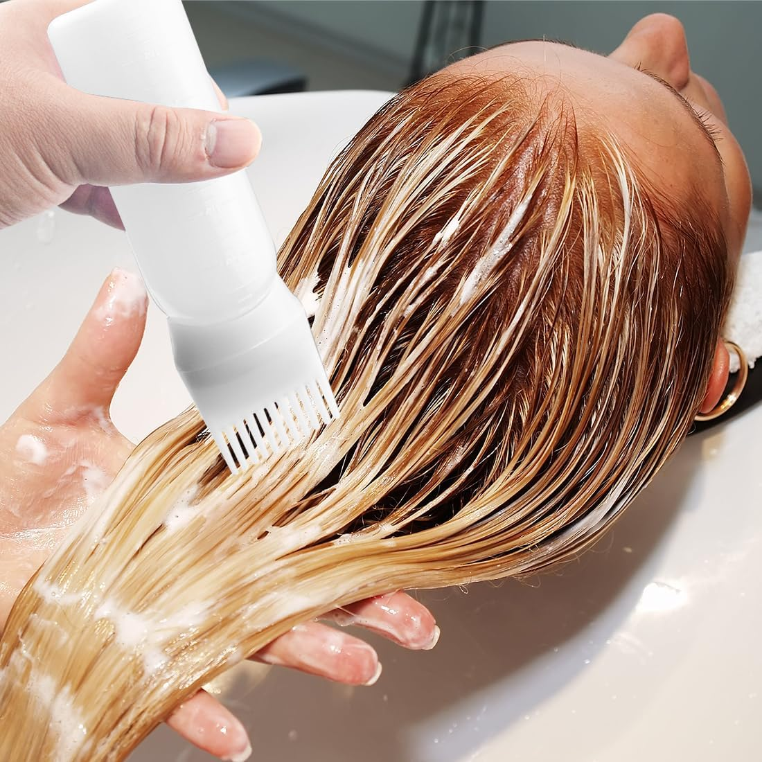 ZGQHZR 4 PCS Root Comb Applicator Bottle, Oiling & Dye Shampoos Hair Salons - 6Oz (2Blk+2Wh) image number 5