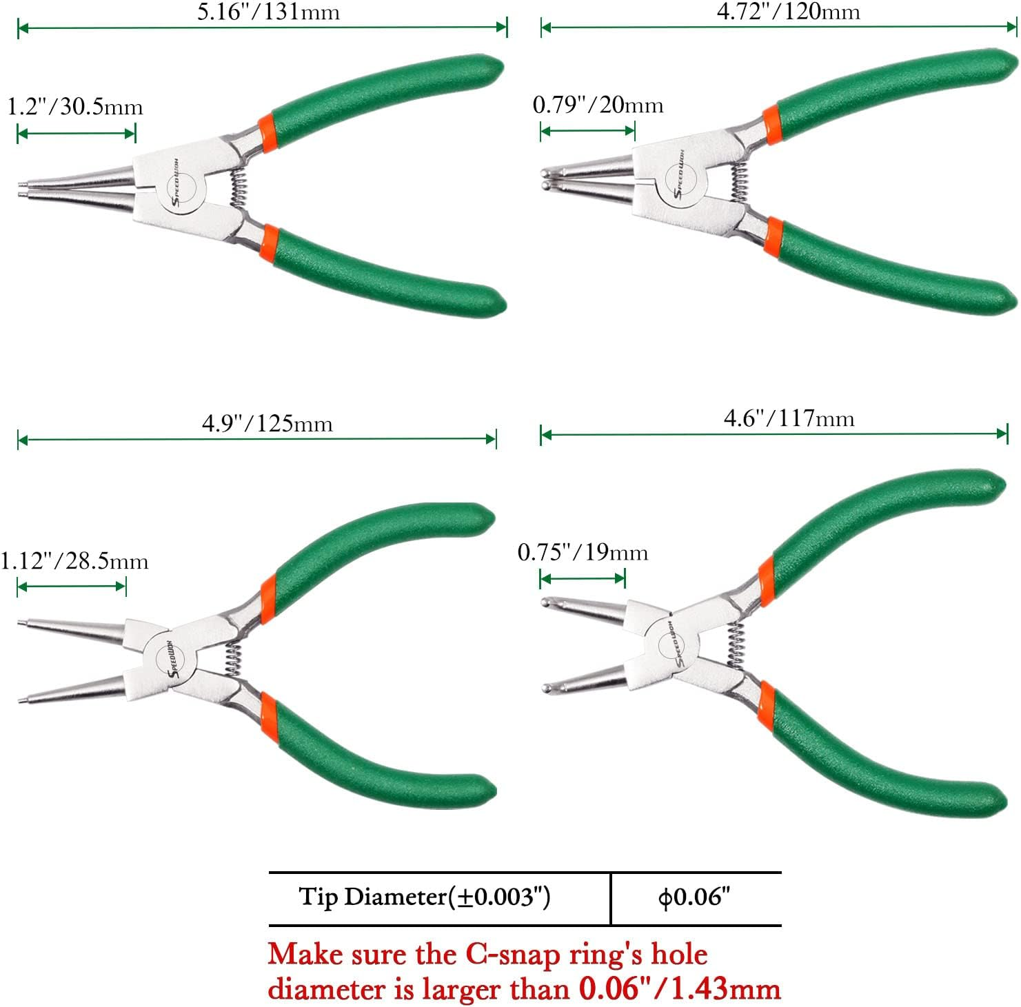 SPEEDWOX 4 Pcs Snap Ring Pliers Set 5-Inch Internal External Circlip Pliers Kit Precision Cir-Clip Retainer Ring Pliers Straight and Curved Jaws for Ring Remover Retaining image number 4
