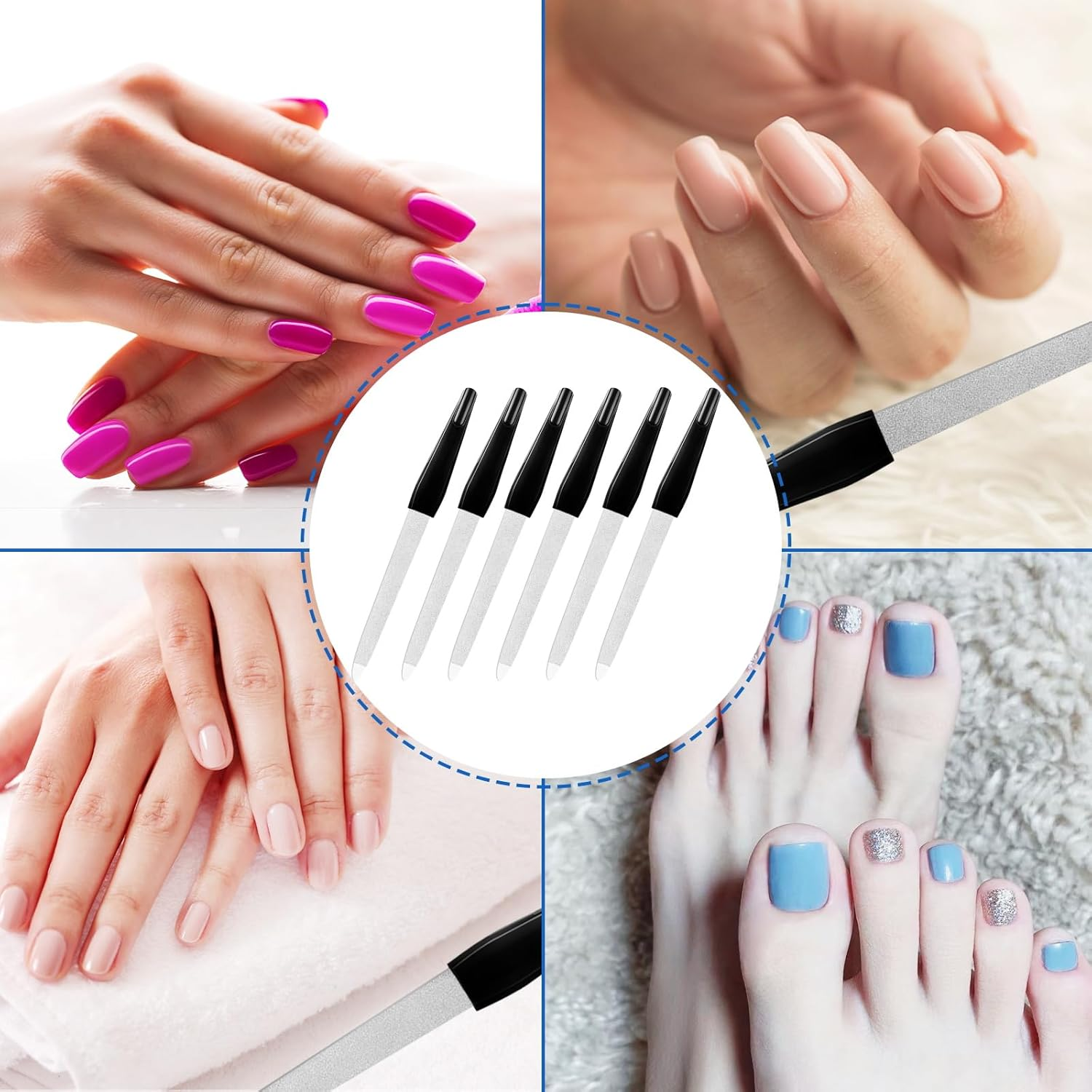 Fingernail Files (6 Pack), Metal Nail Files for Natural Nails Stainless Steel 6 Inch Nail File with Sharp Pointed Tip Non Slip Handle, Finger Nail Filers for Women Sapphire Grit Sword Diamond Black image number 4