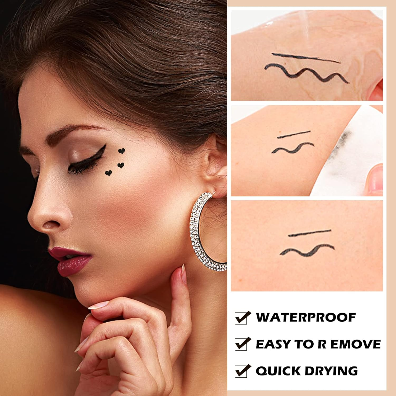 Yuccer Pack of 4 Liquid Eyeliner Stamps Waterproof Black Eyeliner Liquid Eye Liner Eye Makeup (Star+Moon+Heart+Flower)