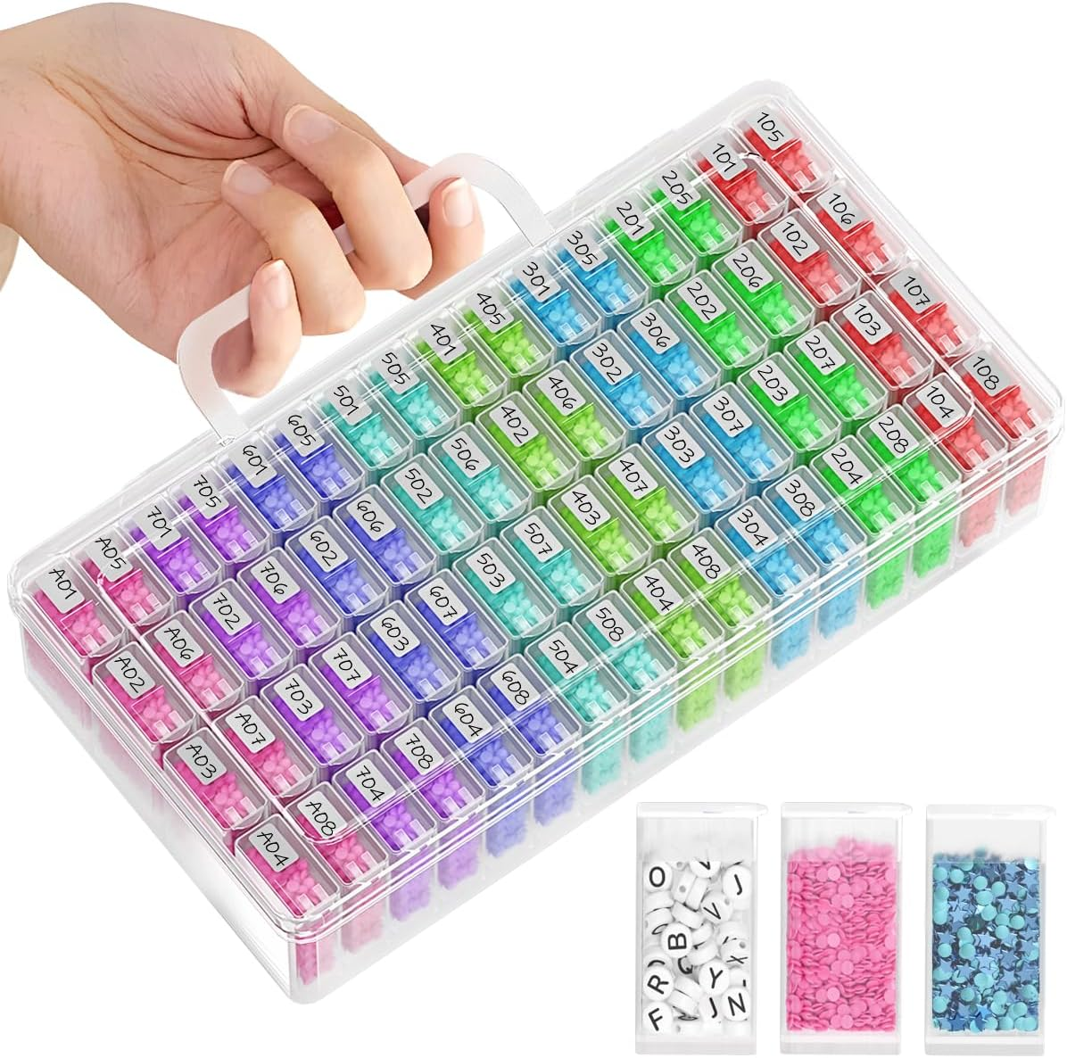 ARTDOT 64 Jars Diamond Painting Storage Containers Kits, Portable Diamond Art Accessories for Beads Rhinestones Jewelry Nail Art Sequins image number 3