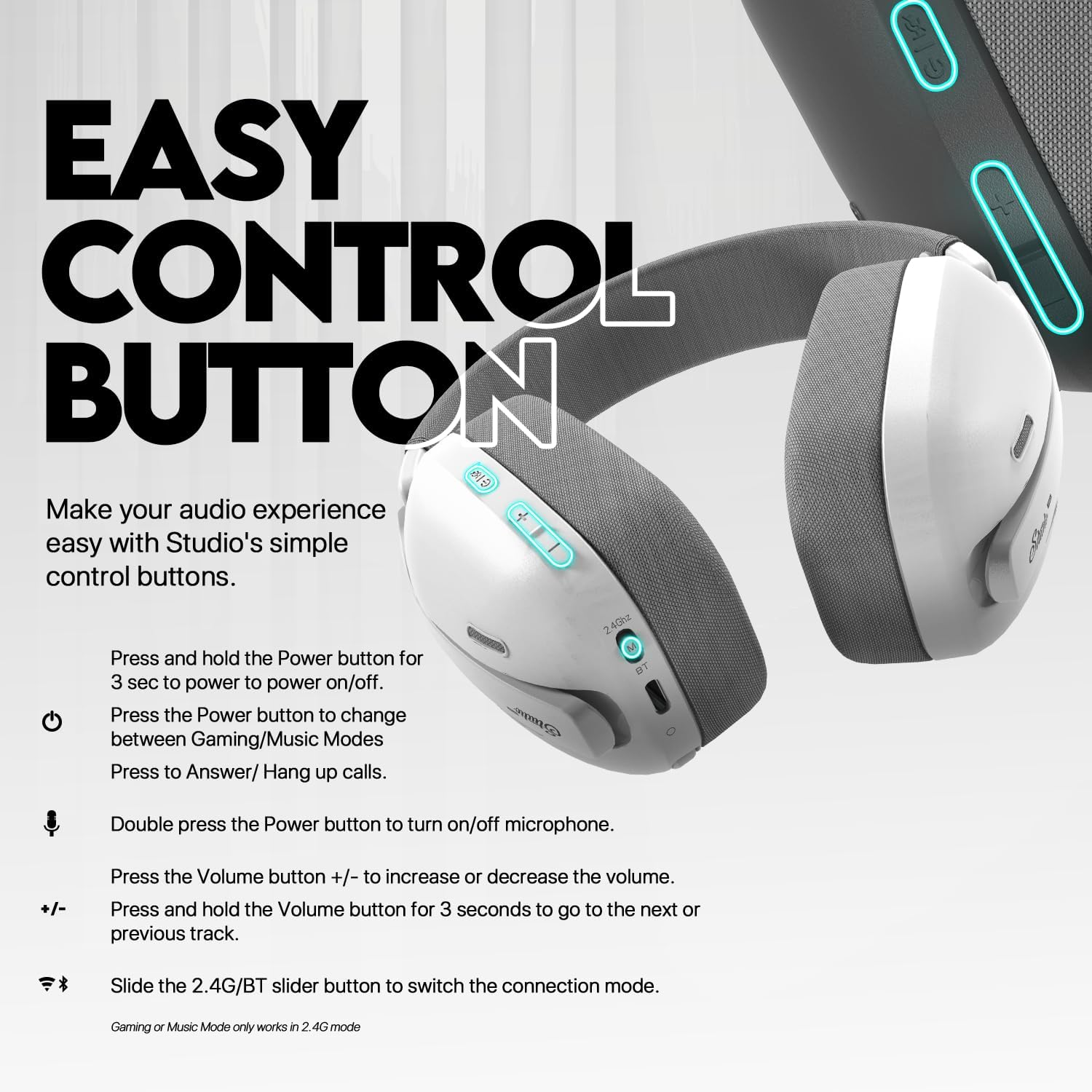 FANTECH WHG03P Wireless Gaming Headset, Quad-Mode with Combo USB-C/A 2-In-1 Dongle, 40H Battery, 7.1 Surround Sound, 180G, Foldable ENC Mic, for Pc/Ps5/Switch/Mobile(White) - Grey image number 5