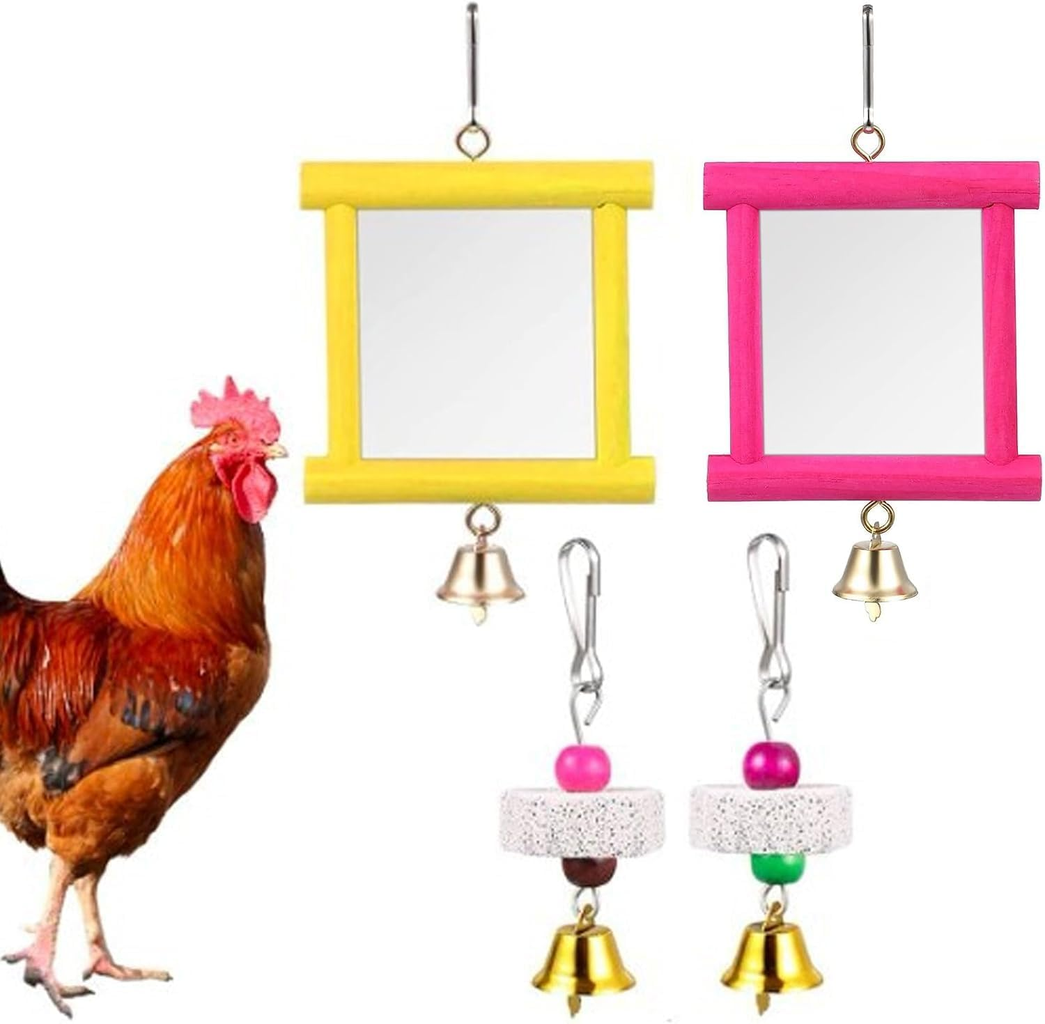 Chicken Mirror Beak Grinding Enrichment, 4Pcs Chicken Mirror Coop Enrichment Mirror Pecking Toy, Coop Enrichment Mirror Pecking Toy, Chicken Molar Stone Mirror Enrichment image number 3