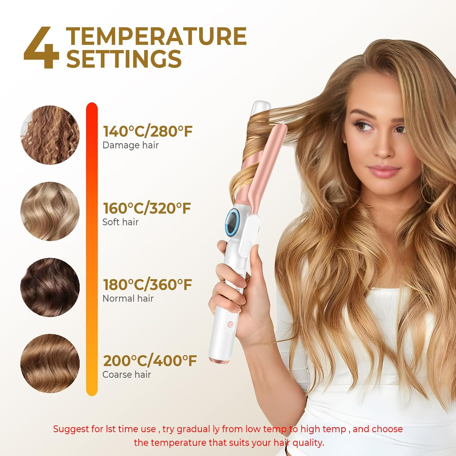 9000 Mah Wireless USB Curling Iron, Rechargeable Curling Iron image number 5