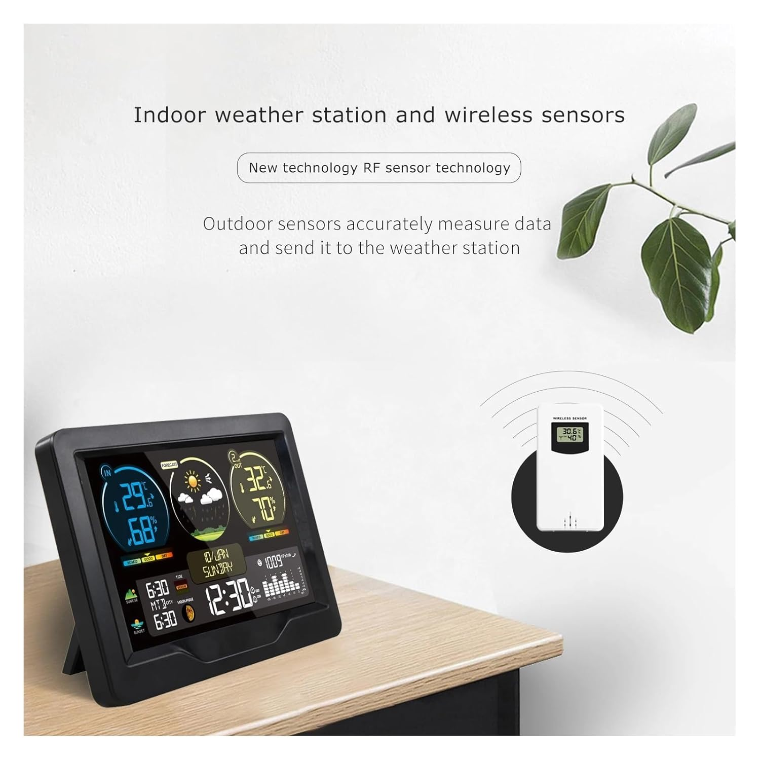 Wireless Weather Station Digital Home Temperature Humidity Meter Sun Time Tide Moon Phase Barometer Clock Forecast Trend Sesnor image number 2