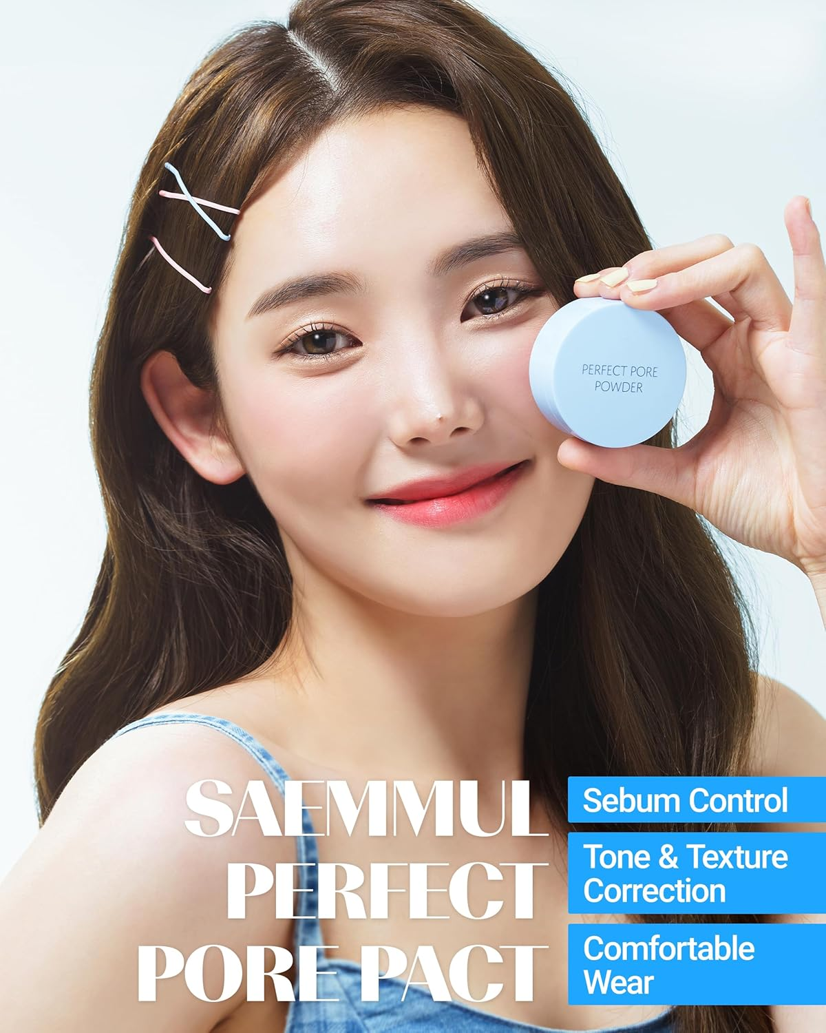THESAEM Sebum Control Makeup Pressed Powder Pact, Pore Minimization, Plant-Based Setting Finishing Powder to Absorb Sweat and Prevent Clumps, with Mirror and Puff - Saemmul Perfect Pore Pact 12G image number 4