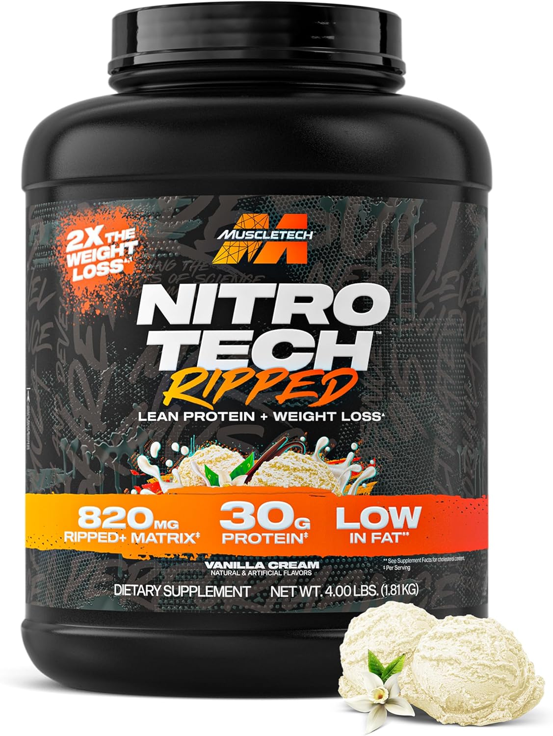 Muscletech Nitro Tech Ripped Whey Protein Isolate Weight Loss Formula, Chocolate Fudge Brownie, 4 Pounds image number 1