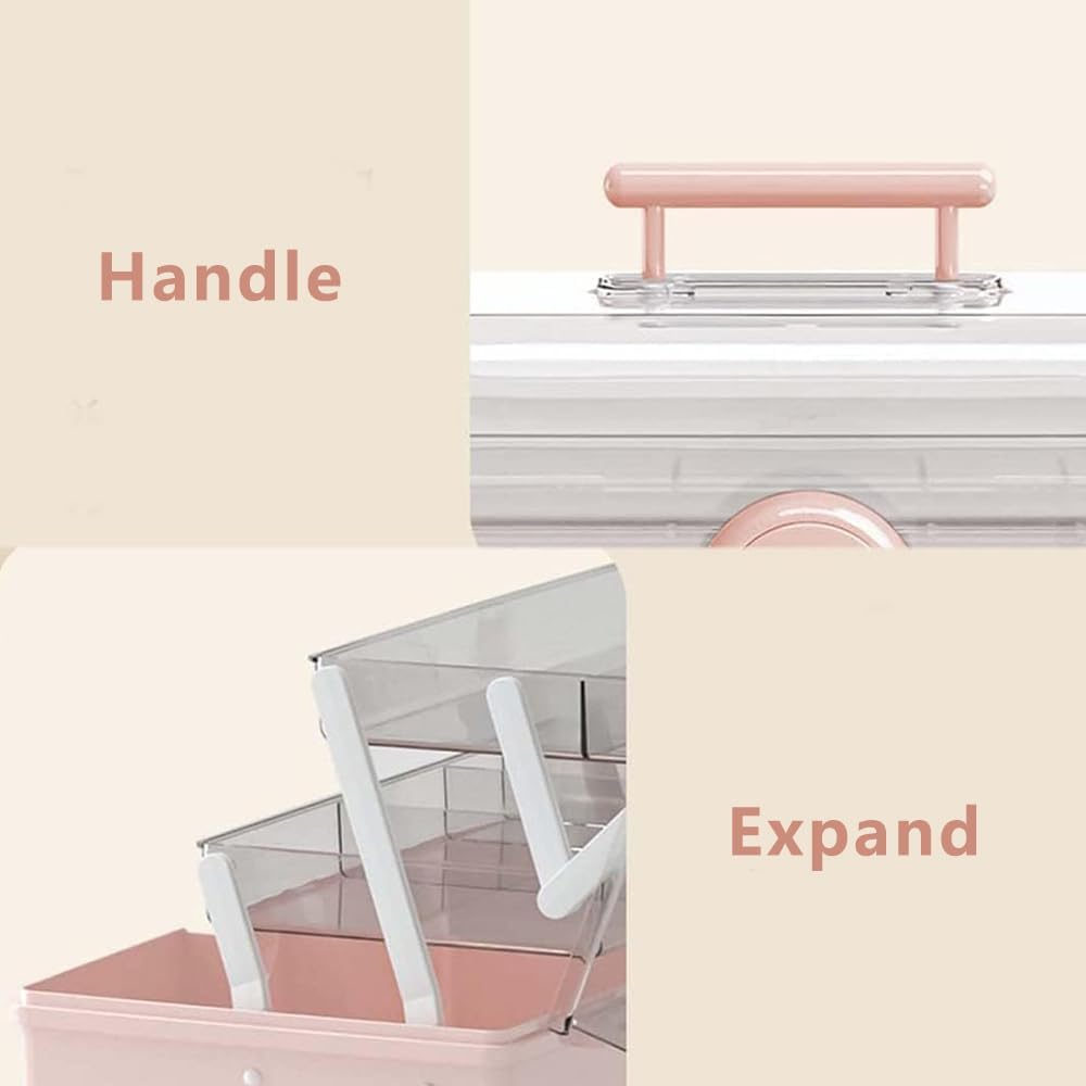 3 Layers Plastic Portable Storage Box, Multipurpose Organizer and Storage Case for Art Craft and Cosmetic, Portable Handled Storage Box for Home, School, Office image number 2