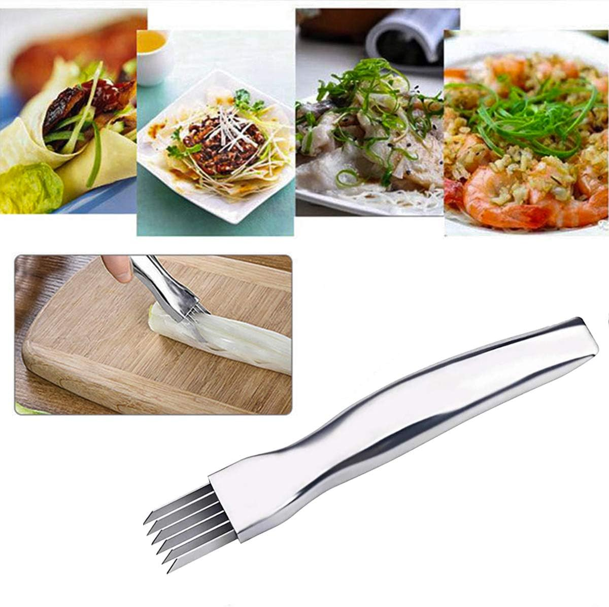 Kitchen Shred Silk the Knife, Stainless Steel Chopped Green Onion Knife, Curved Handle Design, Food Speedy Chopper Green Onion Cutter Kitchen Tool (2Pcs)