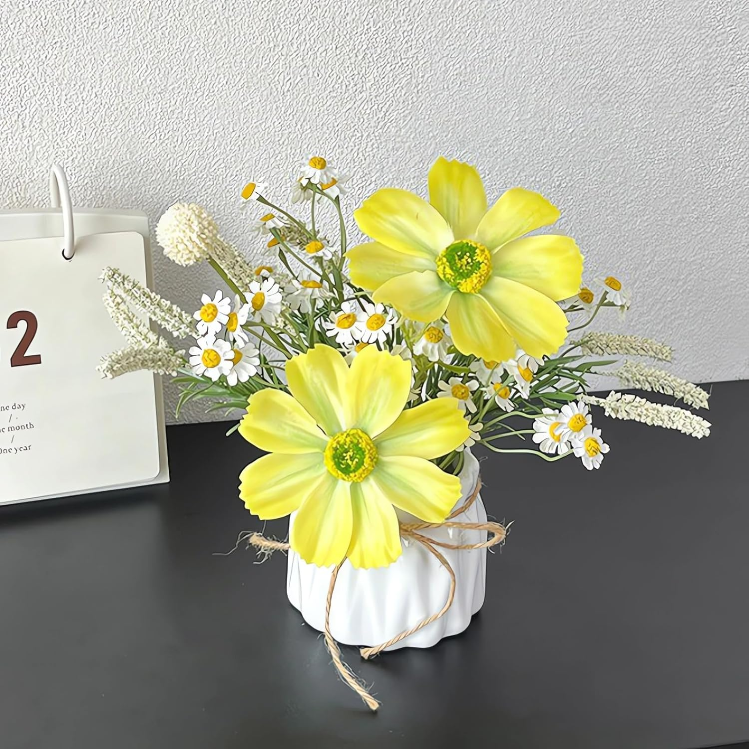 Artificial Flower Arrangement with Roses and Daisies in White Ceramic Vase, Mixed Bouquet A218 (White) - Light Pink image number 3