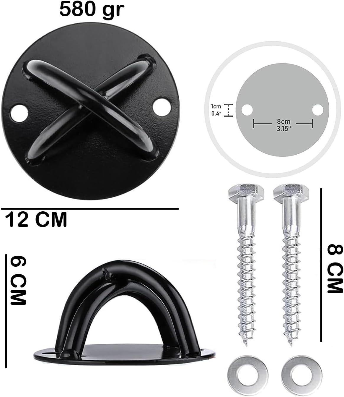 G5 HT SPORT Wall and Ceiling Hook/Anchor Ring Diameter 12 Cm for Suspension Trainer, Yoga Swing: Gymnastics Rings Wall Mount and Ceiling Mount 360&deg; Made of Steel, Load Capacity 450 Kg, Includes Screws