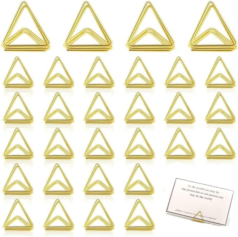 DACUAN Gold Triangle Mini Table Card Holders, 60PCS Metal Card Stand Clips for Wedding Party Office image number 3
