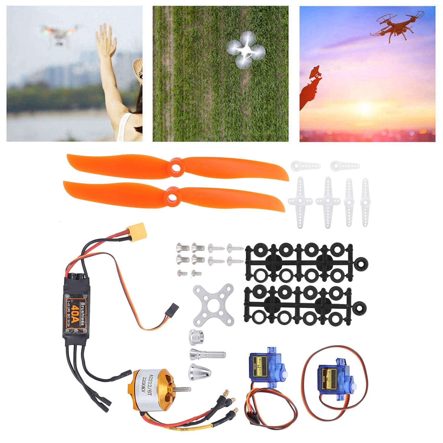 RC Plane Motor Kit for RC Plane Helicopter, Professional 6035 Propeller RC Remote Control Aircraft 40A XT60T ESC Combo Kit Complete Motors SG90 Servo 2212 KV2200 Brushless Motor image number 5