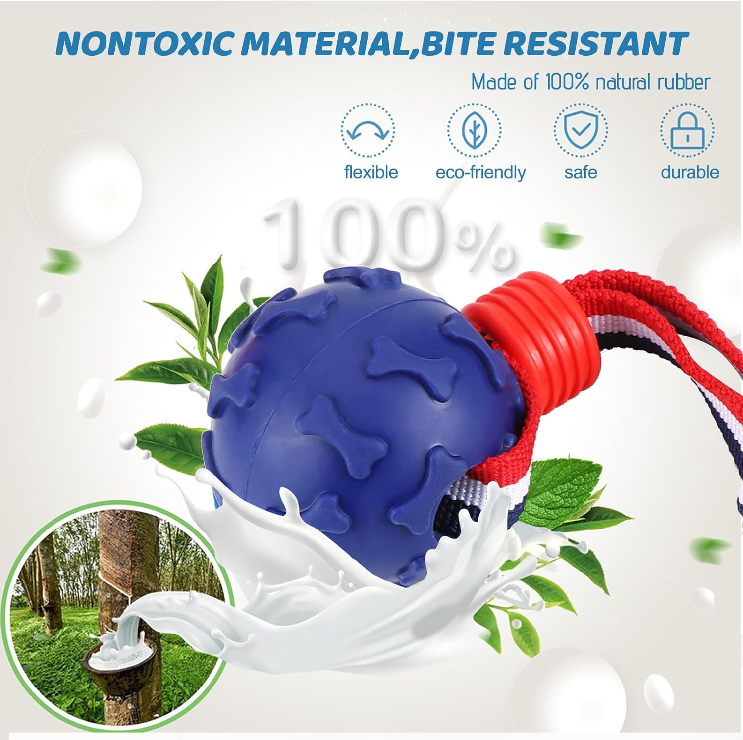 Yiliya Dog Ball on a Rope, 2 Pieces, Diameter 7 Cm, Interactive Natural Rubber Ball Dog for Fetching, Catching, Throwing and Pulling War, 30 Cm (Blue + Red)