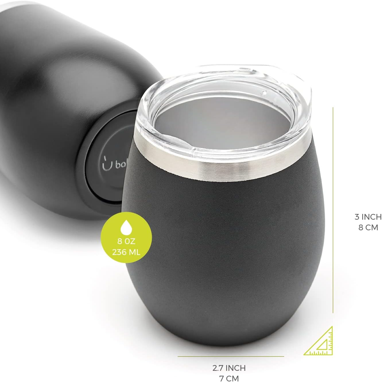 BALIBETOV Modern Mate Cup and Bombilla Set (Yerba Mate Cup) -Yerba Mate Set Includes Double Walled 18/8 Stainless Steel Mate Tea Cup, Two Bombilla Mate (Straw) and a Cleaning Brush (Shiny Black, 8 Oz) image number 2