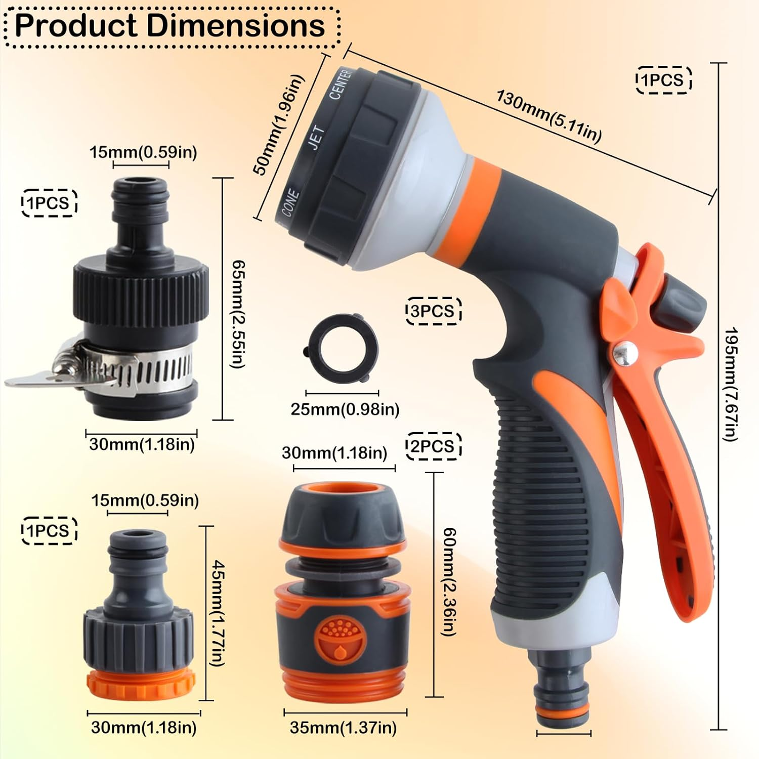 KEWAYO Garden Hose Nozzle Sprayer, Heavy Duty Metal High Pressure Water Gun,9 Adjustable Watering Patterns Suitable for Watering Plants Washing Cars and Showering Pets