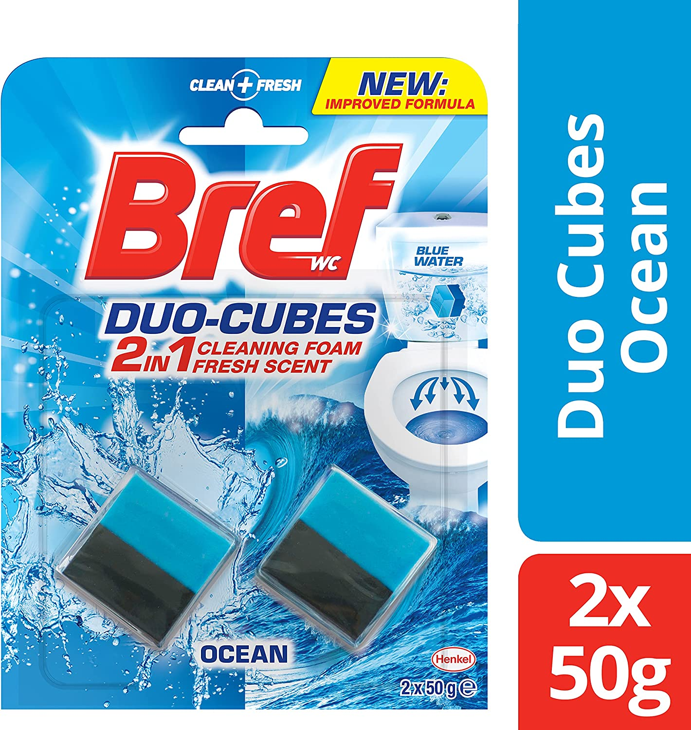 Bref Duo Cubes Original, in Cistern Toilet Cleaner, Blue Water, 2X50G, 100G 100 Grams image number 2