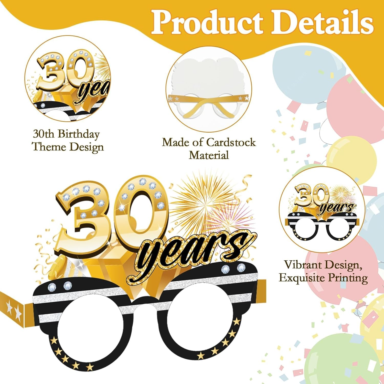 Birthday Glasses, 18 Pack Birthday Paper Glasses for Man Women, Birthday Photo Props Party Supplies, Hello Thirty Cheers to Birthday Party Favors