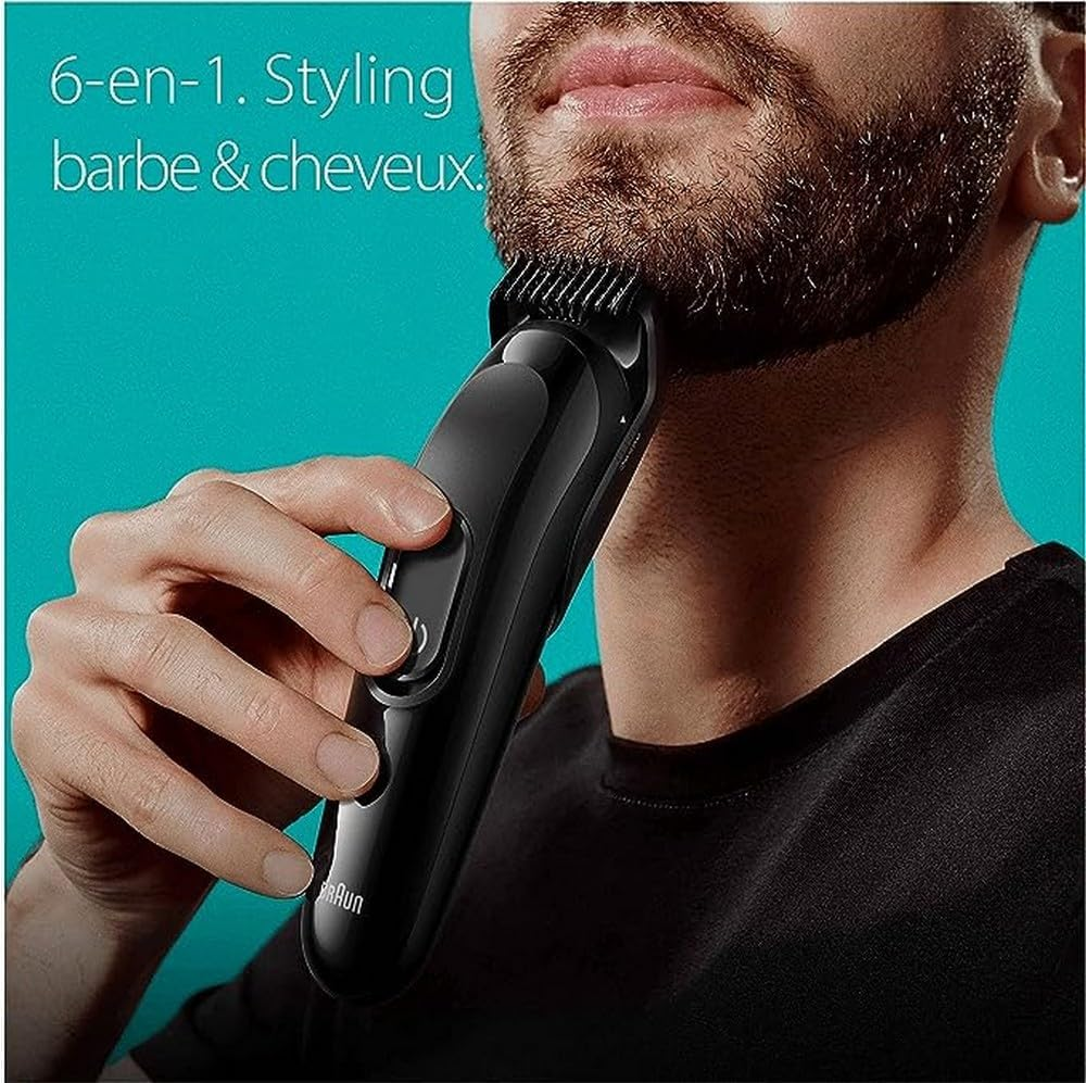 Braun All-In-One Trimmer Set 3, 6-In-1 Multigroom, Beard Trimmer, Hair Trimmer for Face, Head and Body, 50 Minutes Battery, 14 Lengths (3-21 Mm), Waterproof, MGK3420, Black image number 1