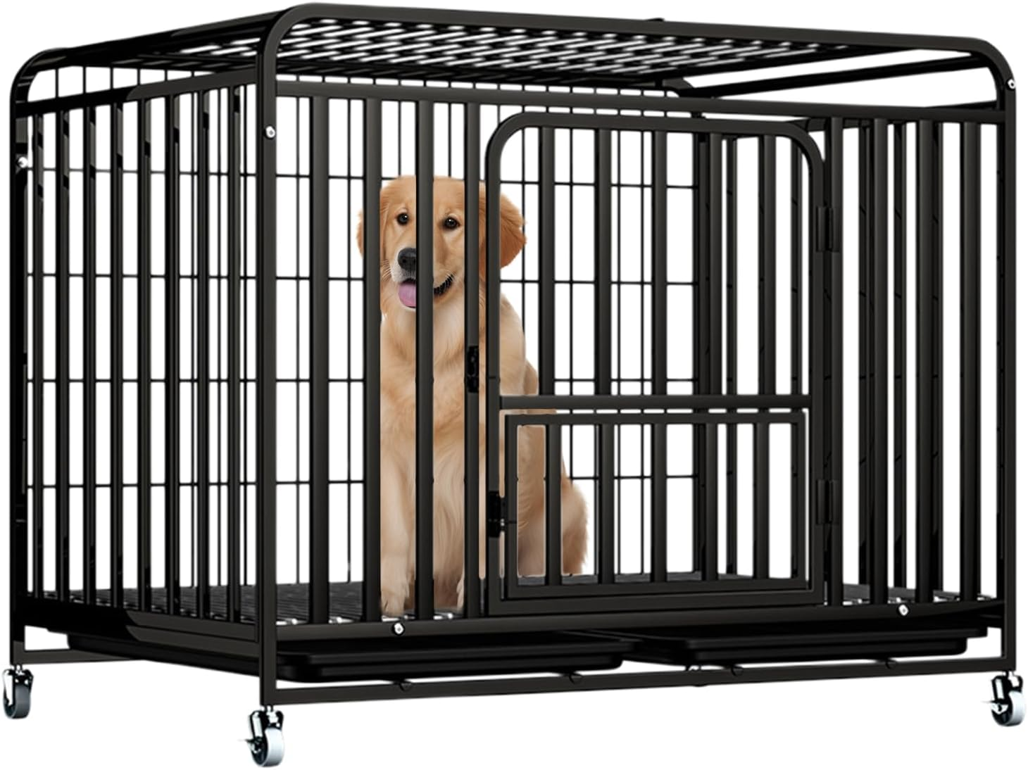 Uandhome 95Cm Heavy Duty Indestructible Dog Crate,Escape Proof Dog Cage Kennel, Extra Large Crate Indoor for Large Dog,High Anxiety Double Door,Lockable Wheels,Removable Tray image number 5