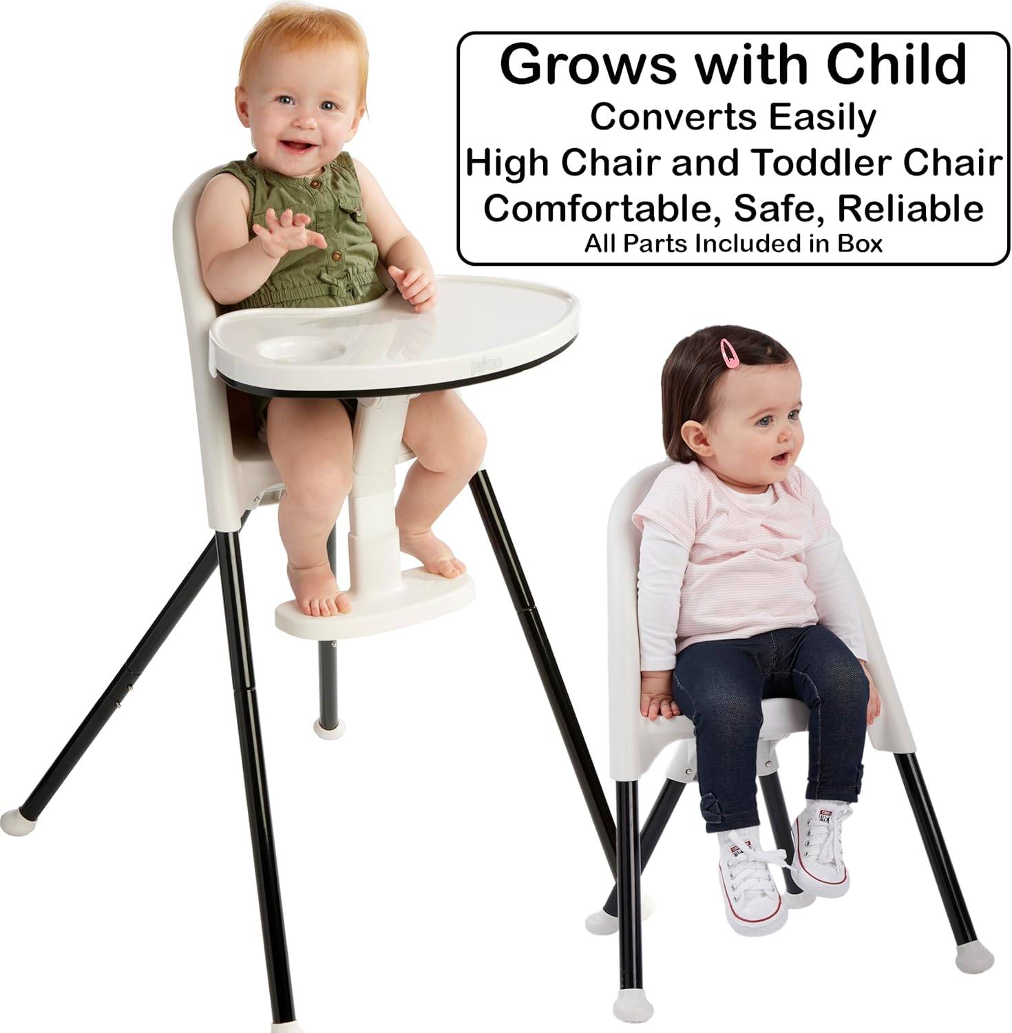 Primo Cozy Tot Deluxe Convertible Folding High Chair & Toddler Chair - Portable Foldable Baby Chair/Toddlers Highchair - Travel Friendly, Removable EZ Clean Tray, Black/White, 22"X21"X33.5"