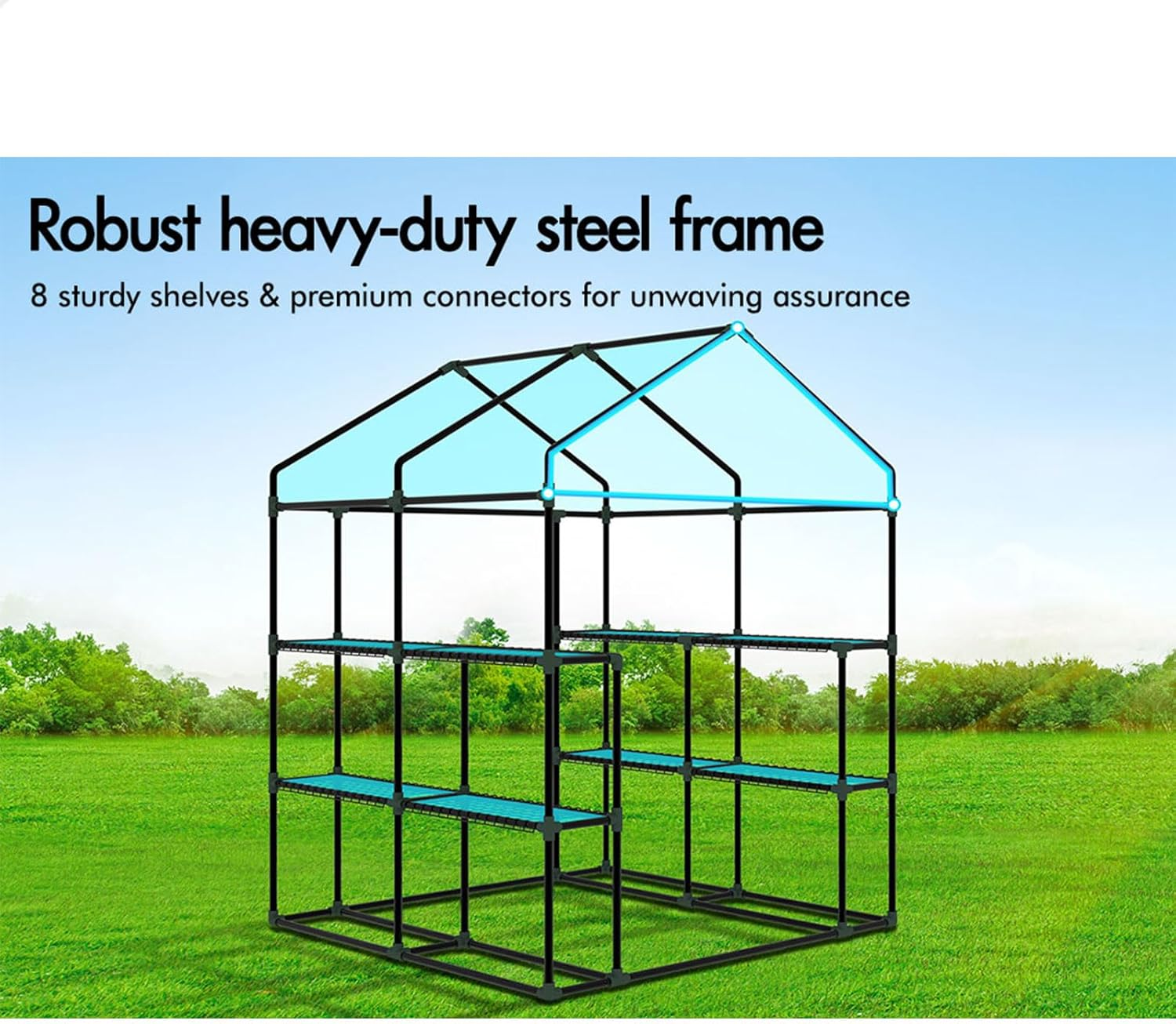 ALFORDSON Greenhouse Garden Shed 1.45X1.45X2M, Walk-In Tunnel Green House with Storage Rack, Steel Frame Grow Tent for Gardening Plants Flowers image number 3