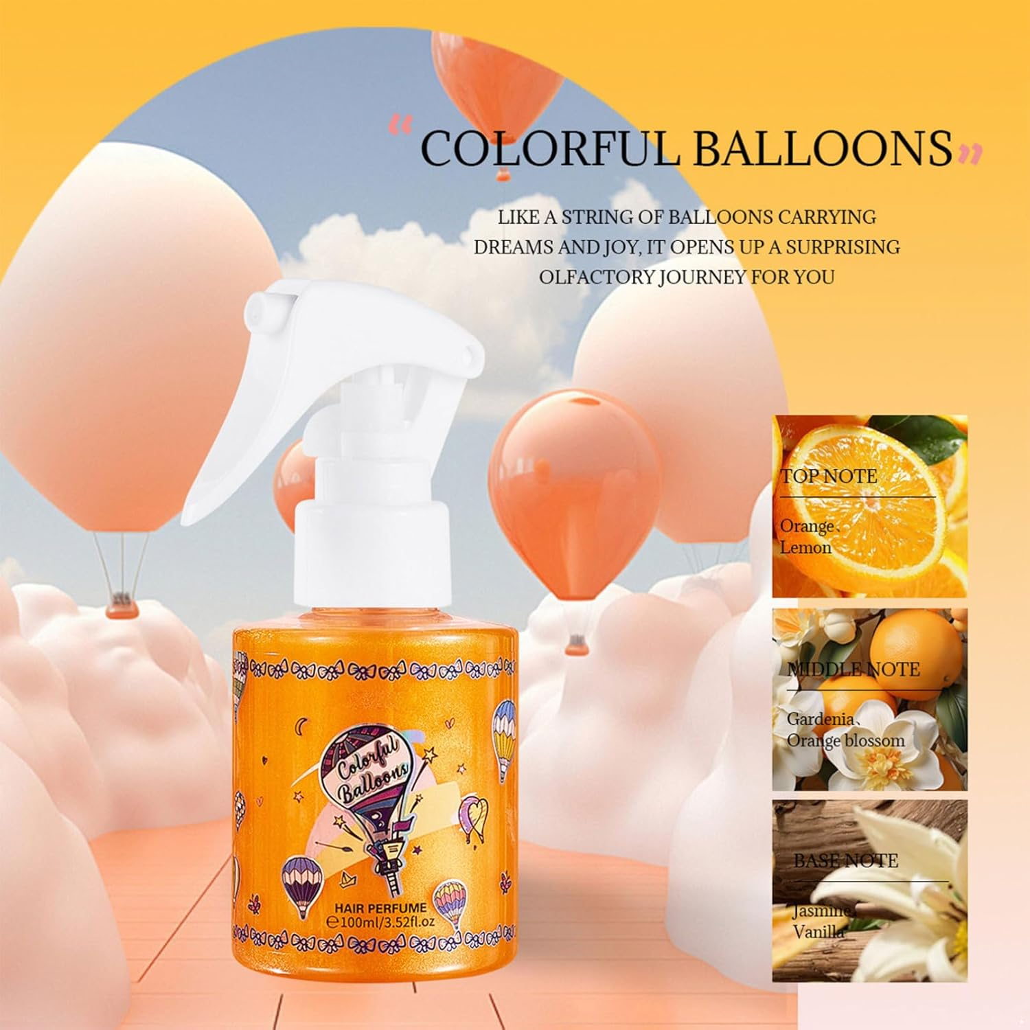 Tiaobug Long Lasting Perfume Mist for Clothes and Hair Refreshing Body Spray for Women and Men All Day Fresh Feeling Orange One Size image number 2