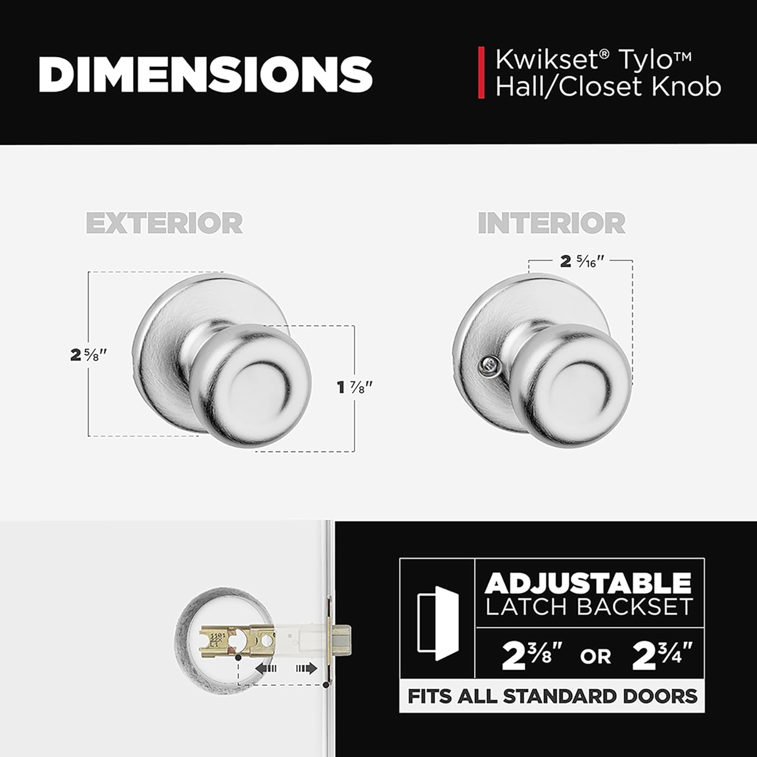 Kwikset 92001-568 Tylo Passage Hall/Closet Knob in Satin Chrome image number 1