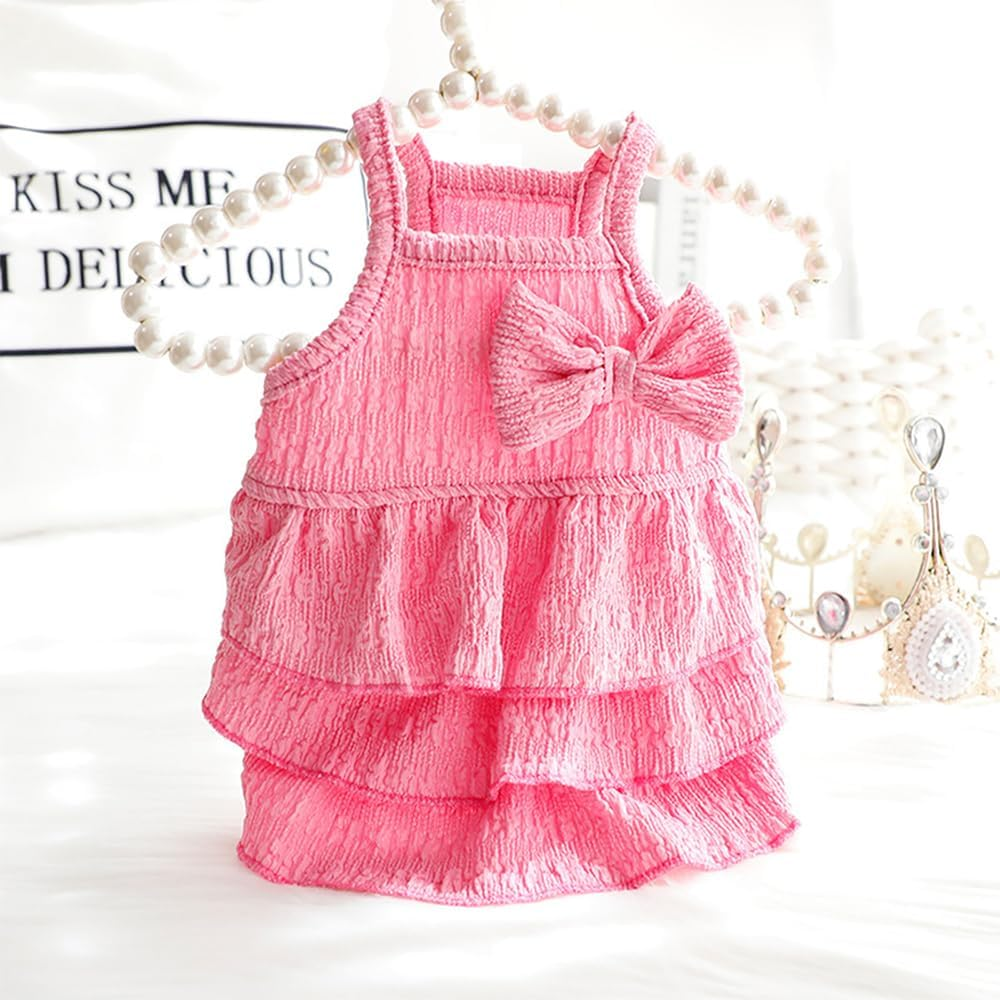 Cat Dresses for Cats, Pink Dog Dress for Small Dogs with Ruffles Bow Decor, Cute Summer Girl Clothes, Sleeveless Tiered Layer Cake Dress, Chihuahua Yorkie Outfit (Pink, M) image number 3