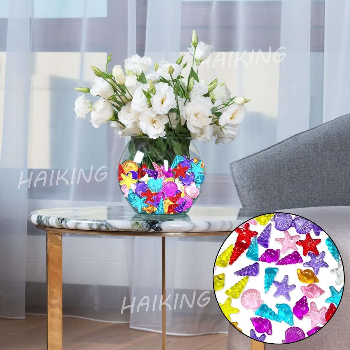 Sea Life Gems, 60 PCS Colorful Sea Creatures Acrylic Gemstones for Fish Tank Decoration, Mermaid, Pool Party Favors (About 25-40Mm) image number 3