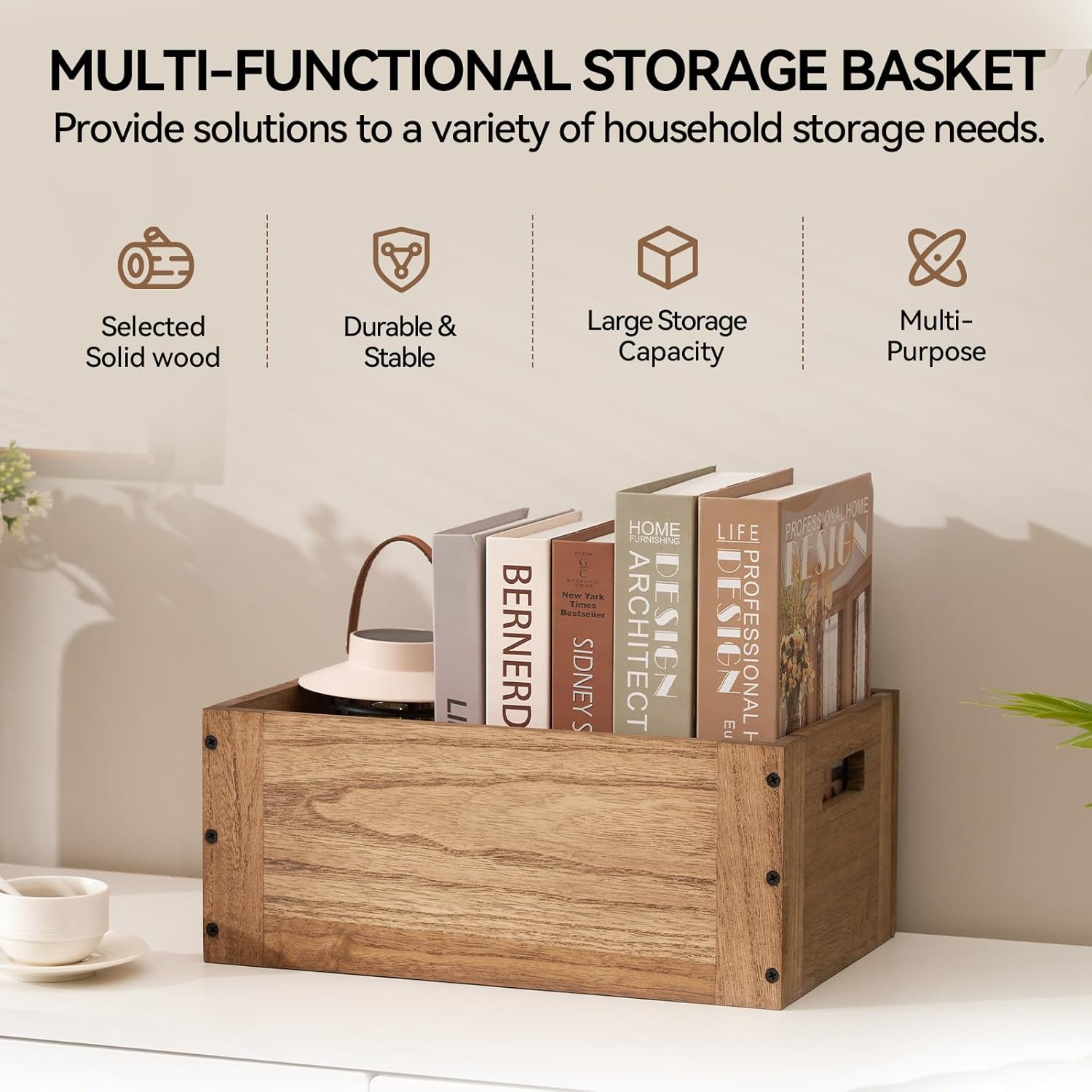 KIRIGEN Stackable Wood Storage Cube /Basket/ Bins Organizer for Home Books Clothes Toy - Modular Open Cubby Storage System - Office Bookcase Closet Shelves C15-DBR image number 1