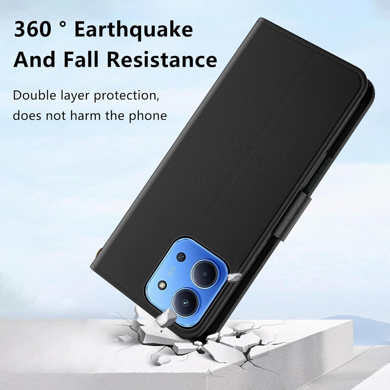 Aiziki for Xiaomi Redmi 15C 4G Phone Case, Leather Flip Case with 3 Card Slots & Kickstand, Anti-Drop, Magnetic Closure, Compatible with Xiaomi Redmi 15C 4G Case- Black