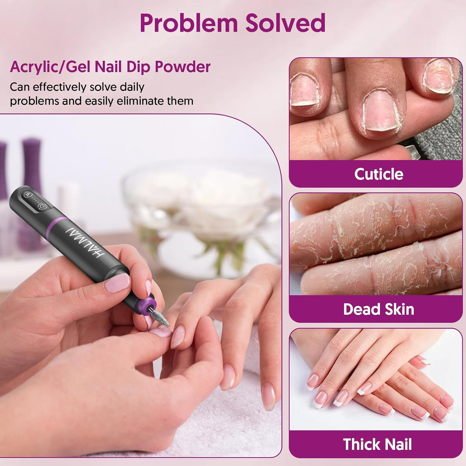 HALMAI Electric Nail Drill Machine, Cordless Portable Nail File Kit for Acrylic,Gel Nails, Rechargeable Professional Acrylic Manicure Pedicure Machine for Home with Max 20000 RPM (Basic-Dark Grey) image number 6