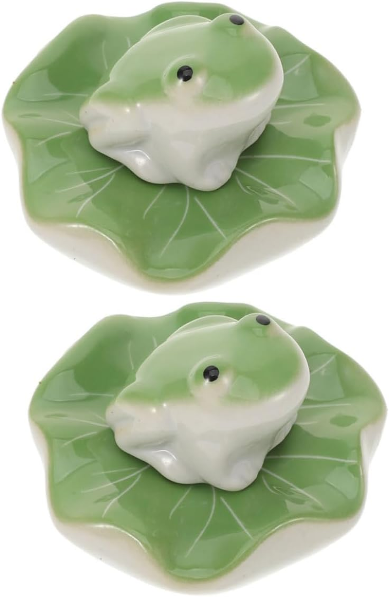 Unique Fish Tank Accessories 2 Sets of Ceramic Floating Frog Tea Pets Decorative Animal Statues image number 3