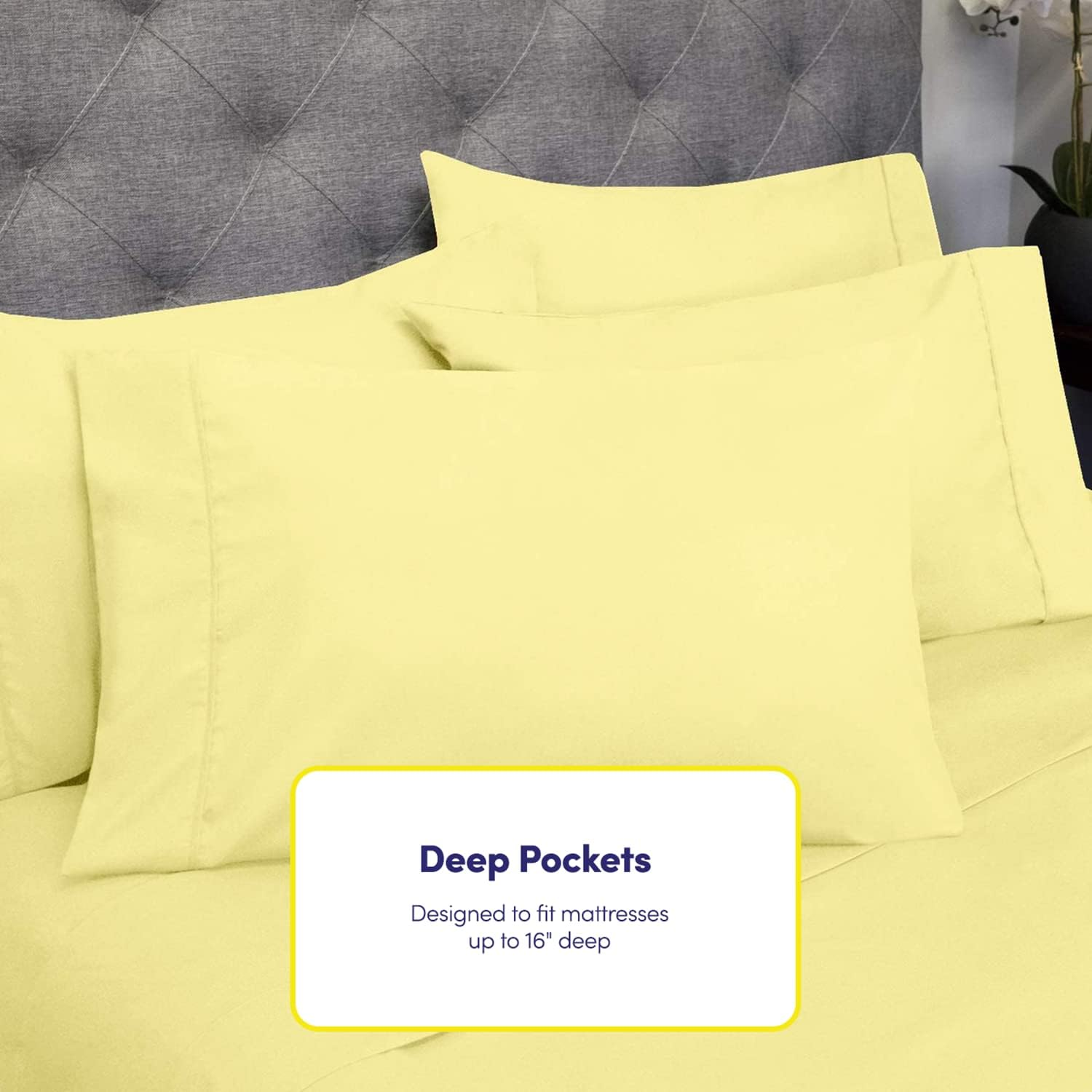 6 Piece 1500 Thread Count Deep Pocket Bed Sheet Set - 2 Extra Pillow Cases, Great Value