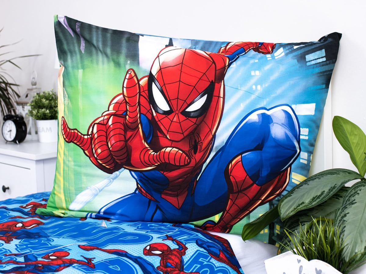 Jerry Fabrics Spiderman Character Children'S Bedding with Zipper and 70 X 90 Cm Pillow Case, Cotton, Multi-Colour, 200 X 140 X 0.5 Cm