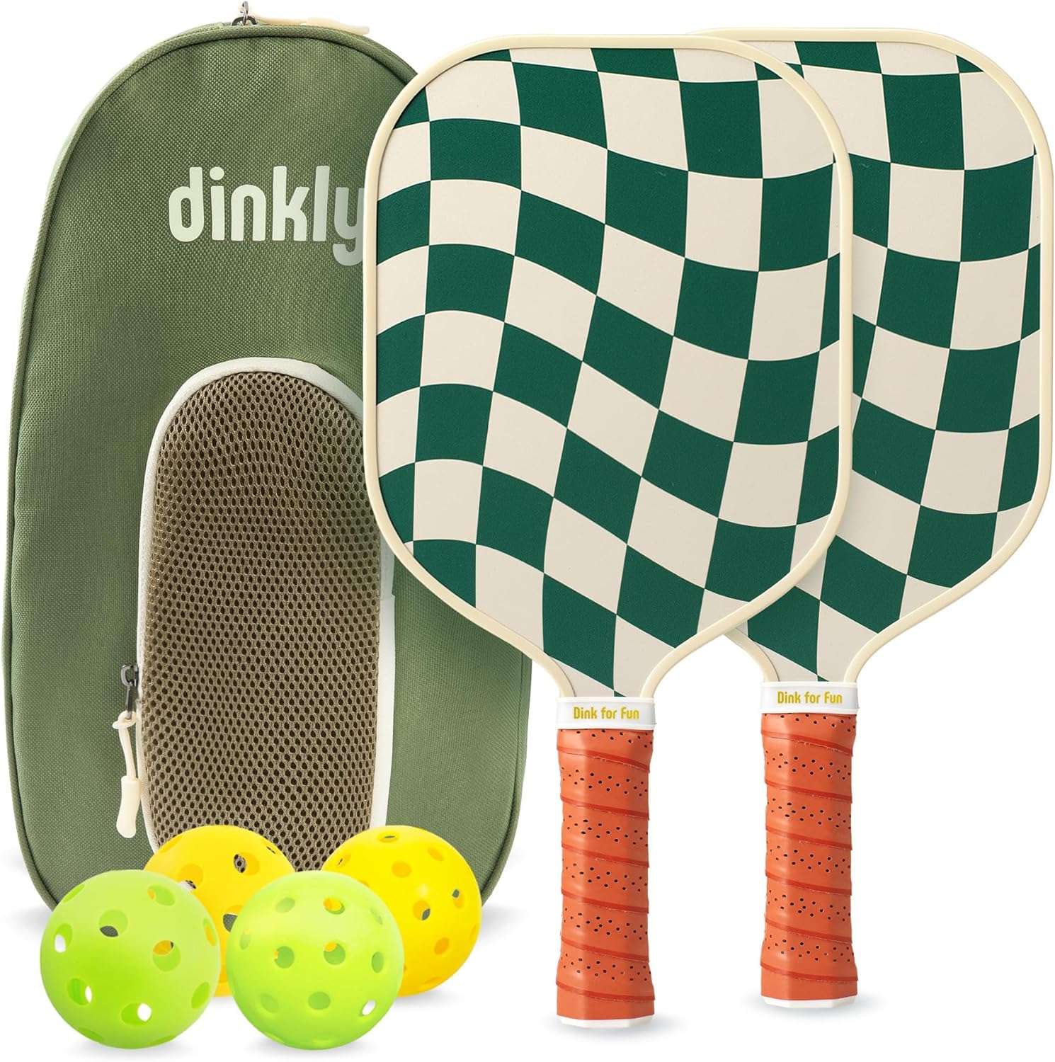 Dinkly Pickleball Paddles Set of 2 - USAPA Approved Graphite Pickleball Racket, 2 Pickleball Rackets, 4 Balls and 1 Portable Carry Bag, Aesthetic Pickle Ball Set for Men Women Beginners