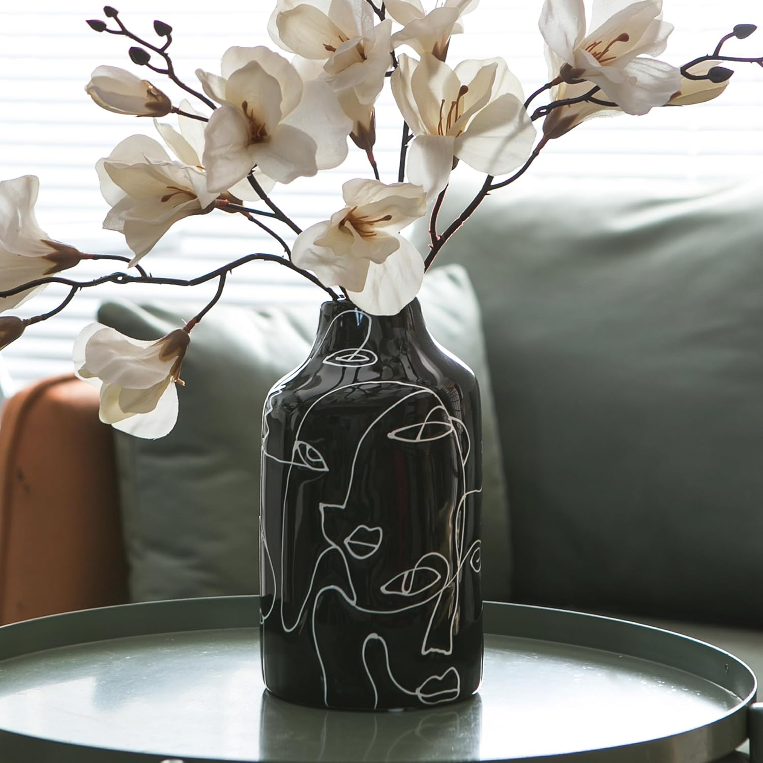 Kimdio Ceramic Vase Set, 2Pcs Black and White Abstract Irregular Design Flower Vases, Modern Home Decor Living Room Decor Minimalist Decorative Vase for Pampas Grass - E-Black And White Set image number 4