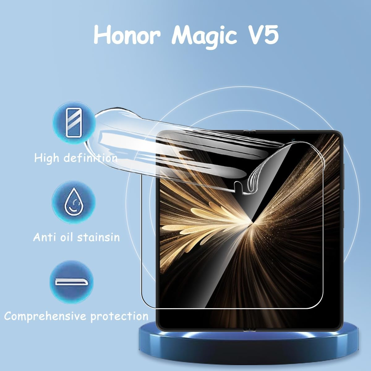 Yonntmmi Screen Protector for Honor Magic V5, Flexible TPU Film, Pack of 2 [Non-Parent Protection Glass], Bubble-Free, Soft, Anti-Scratch, HD TPU for Tempered Glass for Honor Magic V5 - Galaxy Watch5 Pro image number 7