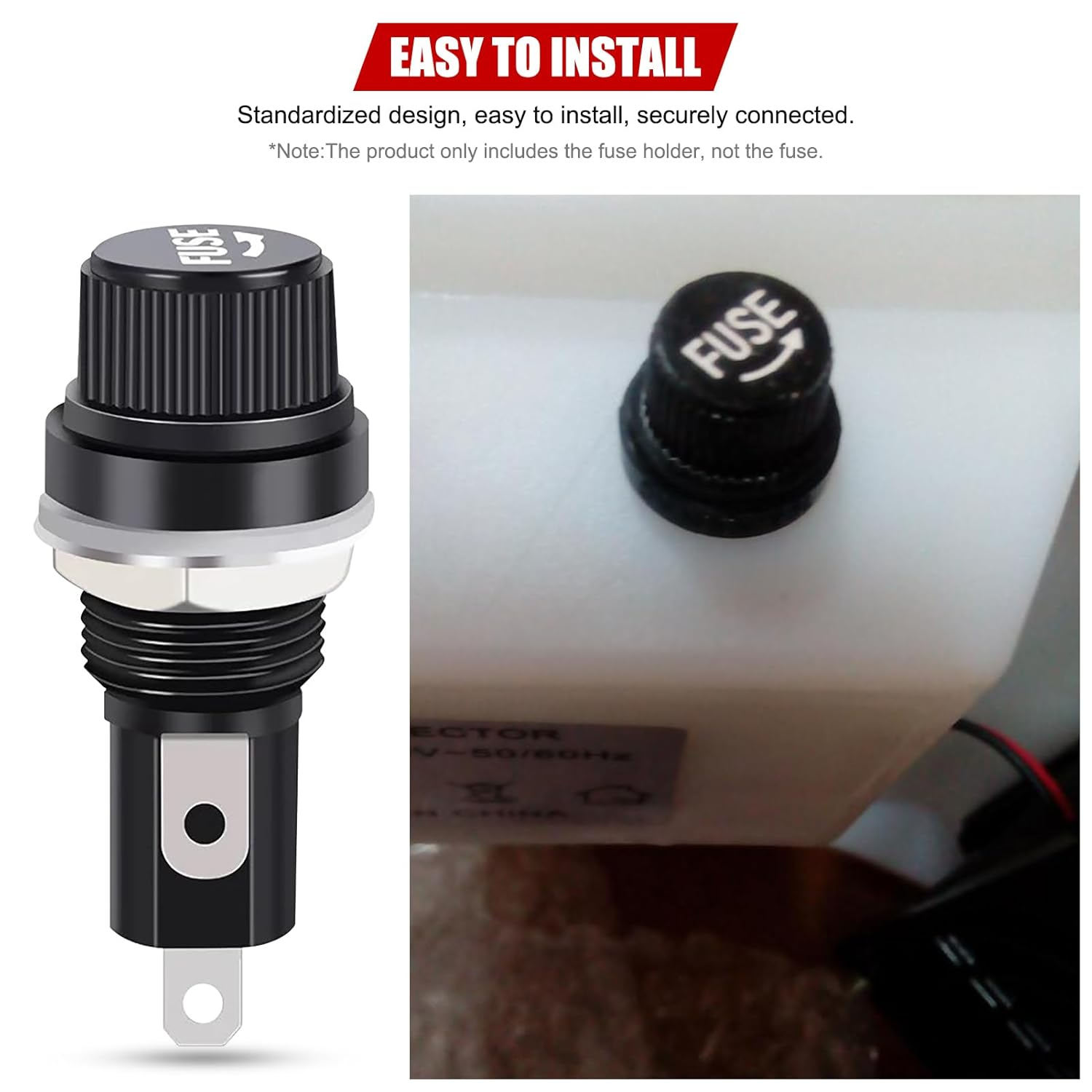 EVTSCAN 20Pcs Panel-Mount Fuse Holder, for 5X20 Mm Glass Tube Fuse, 15A 125V AC / 10A 250V AC, with Screw Cap and Solder Lugs, Tin-Plated Brass Contact image number 2