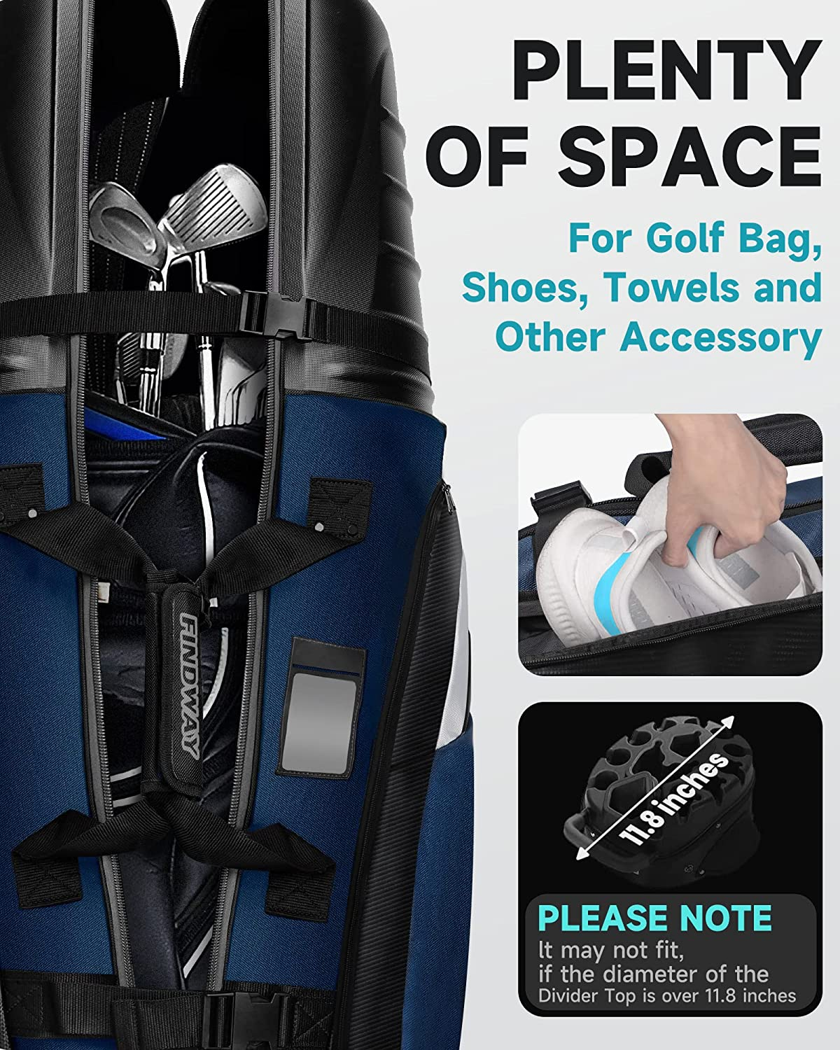 Findway Golf Travel Bags for Airlines with Wheels and ABS Hard Case Top, Protect Your Clubs, Waterproof 1680D Oxford Fabric and Oversize Tank Wheels, Lightweight and Easy to Maneuver image number 5