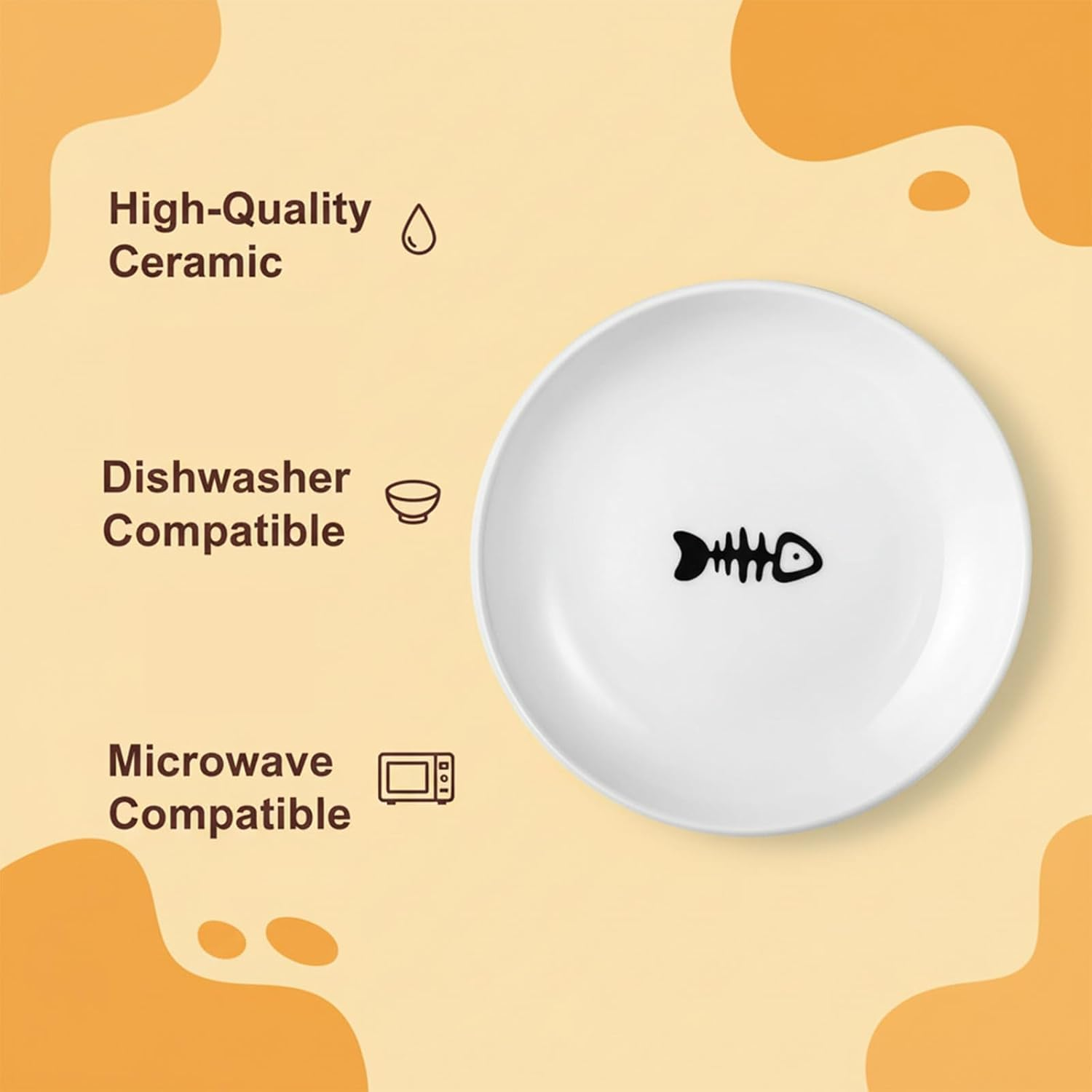 Ceramic Pet Bowl, Durable Design, Microwave & Dishwasher Safe, Shallow Bowl for Cats, Compatible with Wet & Dry Food, Easy to Clean, White & Black, Multi-Use,2Pcs,By Ruibex image number 1