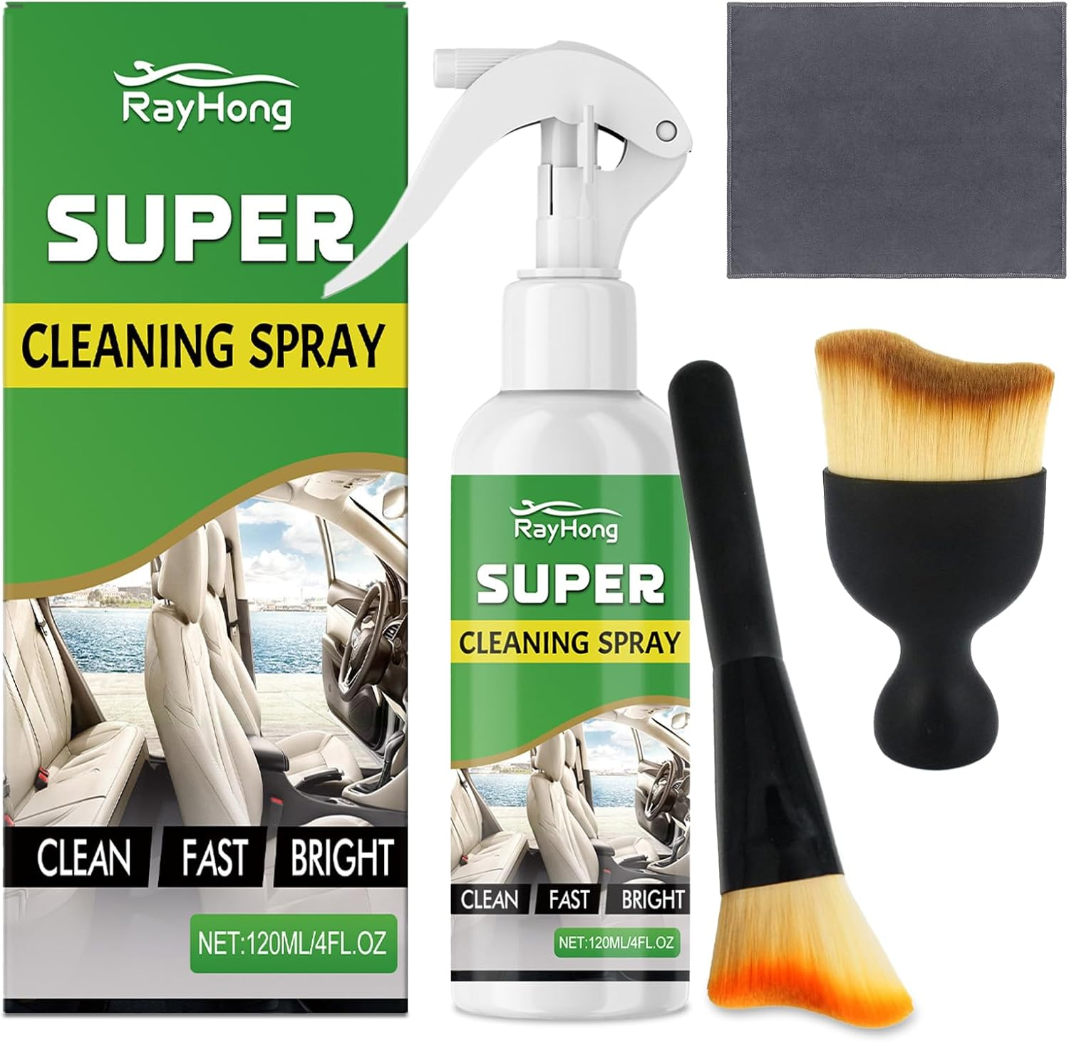 120 Ml Car Interior Cleaner Spray + 2 X Upholstery Brush + Microfibre Cloth Upholstery Cleaner Car Care Set for Leather, Plastic, Rubber & Textiles Ideal for Car Interior Cleaning & Car Detailing image number 5