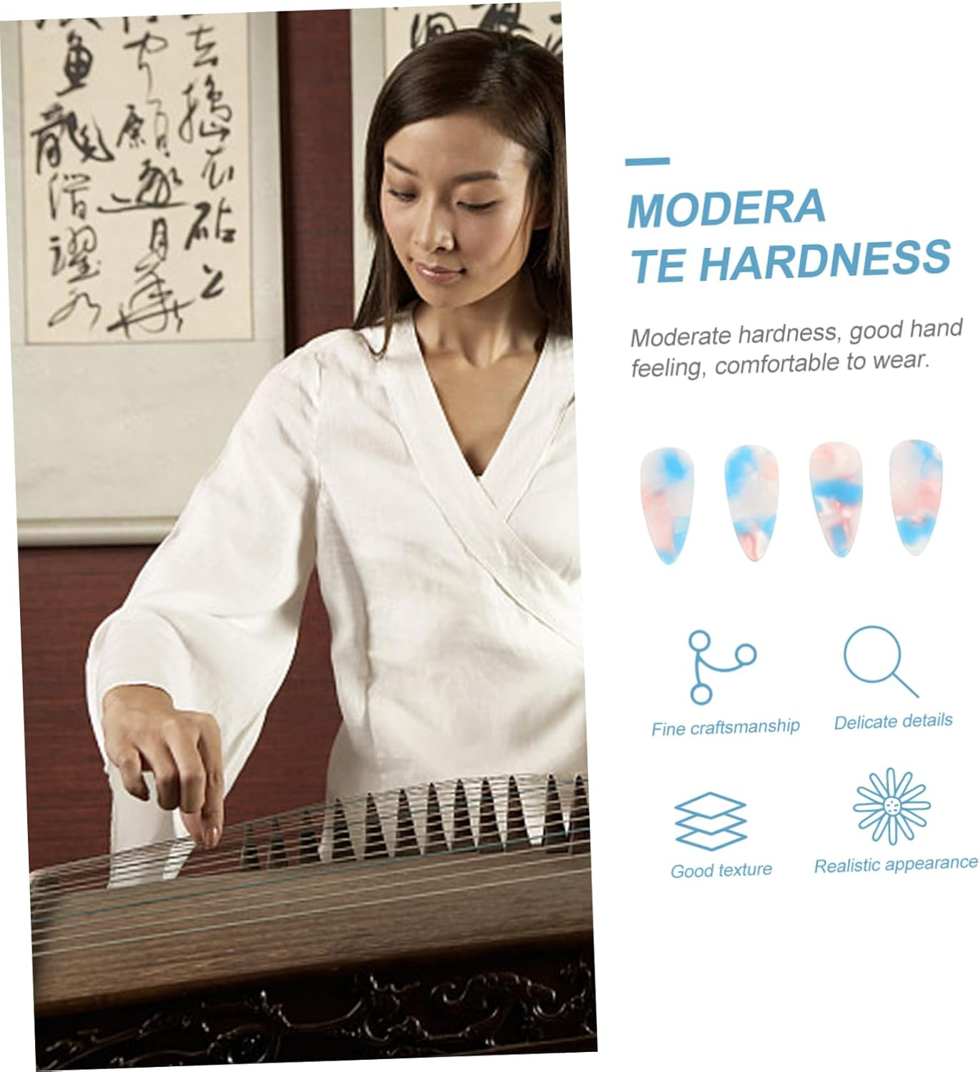 Vaguelly 8Pcs Guzheng Nail Covers Soft Comfortable Fingertip Protectors for Musical Instruments Double-Sided Medium - Multi image number 2